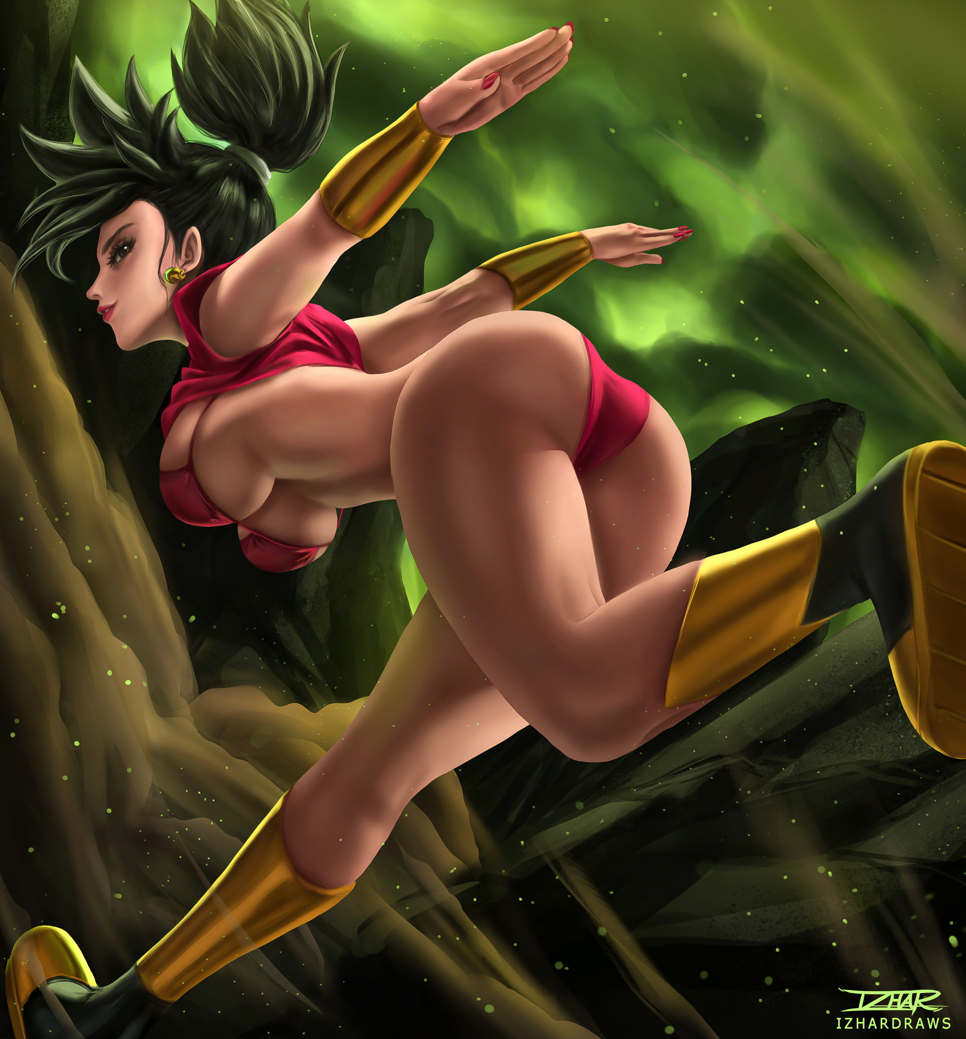 1girls, abs, ass, big ass, big breasts, black hair, boots, breasts, dragon ball, female, izhardraws, kefla, running, saiyan, tight clothing