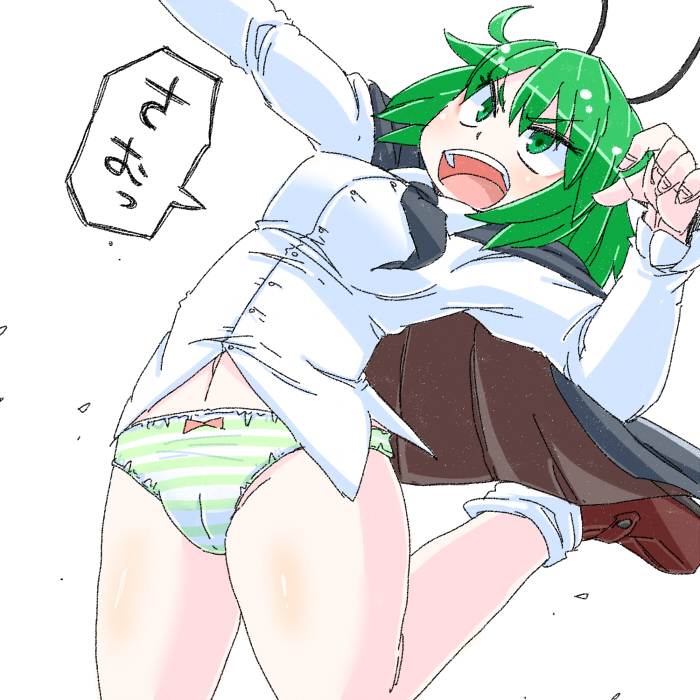 anklehighs aono3 bow_panties brown_loafers loafers loose_socks no_pants panties shimapan socks striped_panties touhou white_socks wriggle_nightbug