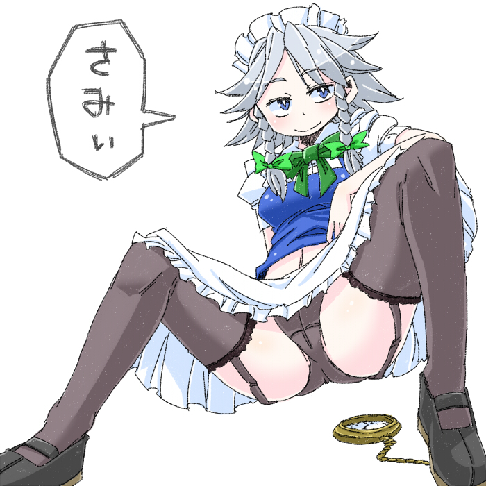 aono3 black_panties panties sakuya_izayoi sitting stockings thighhighs touhou