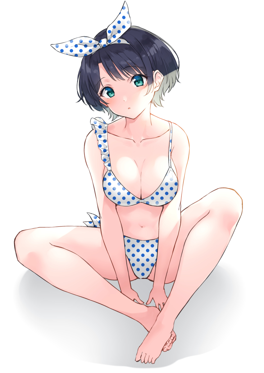 1girls, big breasts, bikini, breasts, female, headband, kanojo okarishimasu, konpi-san, large breasts, legs crossed, looking at viewer, sarashina ruka, sitting, solo, swimsuit, underwear