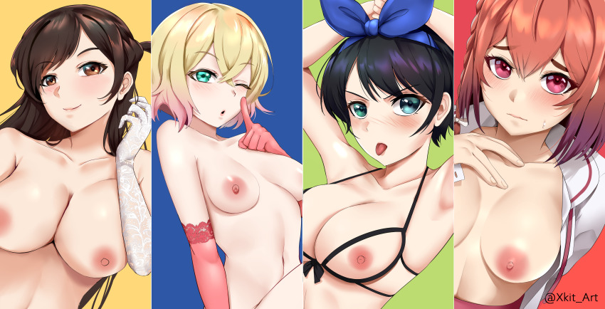 4girls black_hair blonde_hair breasts brown_hair female kanojo_okarishimasu mizuhara_chizuru multiple_girls naked nanami_mami pink_hair sakurasawa_sumi sarashina_ruka