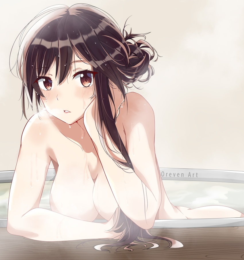 1girls, bath, bathtub, breasts, brown hair, female, kanojo okarishimasu, long hair, mizuhara chizuru, solo, wet hair