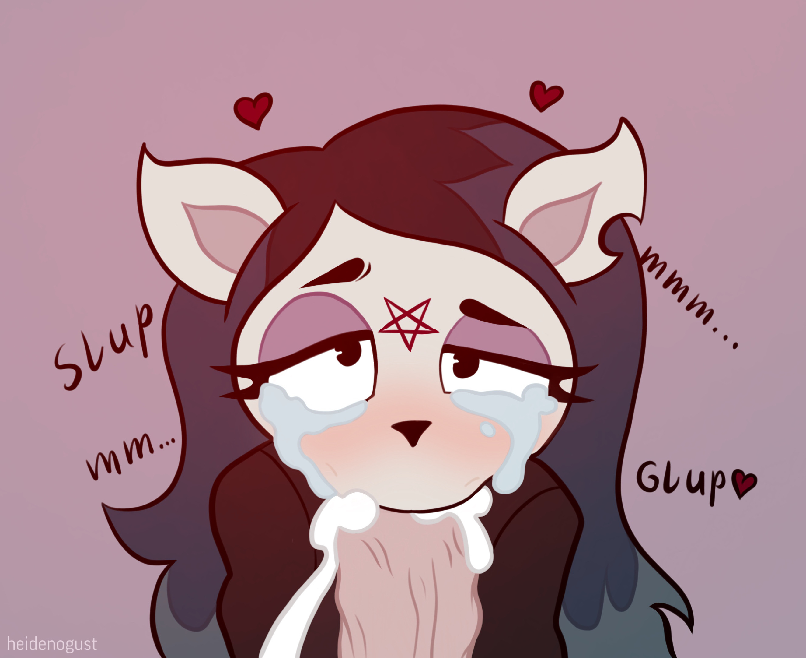 artist name, black eyes, black hair, blowjob, cat ears, cat eyes, cat girl, catgirl, claire (the summoning), couple, crying, cute, dark hair, deep blowjob, duo, emo, eye bags, eye contact, eyelashes, eyeshadow, faceless male, fangs, fellatio, female, forehead mark, furry, goth, heidenogust, long hair, male, notched ear, onomatopoeia, oral, pale skin, penis, pentagram, pov, satanist, shy, sound effects, suck, sucking, tears, teenager, the summoning, veiny penis, white fur, witch