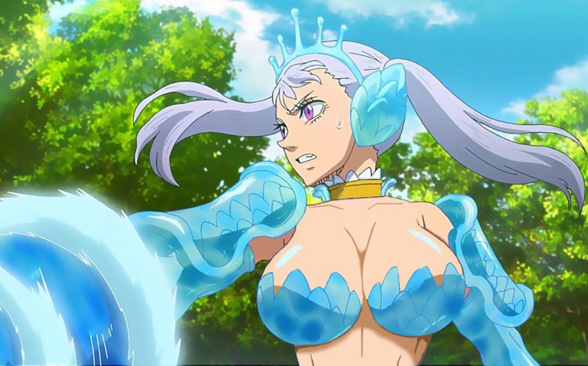 1girls, black clover, breasts, female, female only, large breasts, looking away, noelle silva, purple eyes, silver hair, solo, teenager, twintails