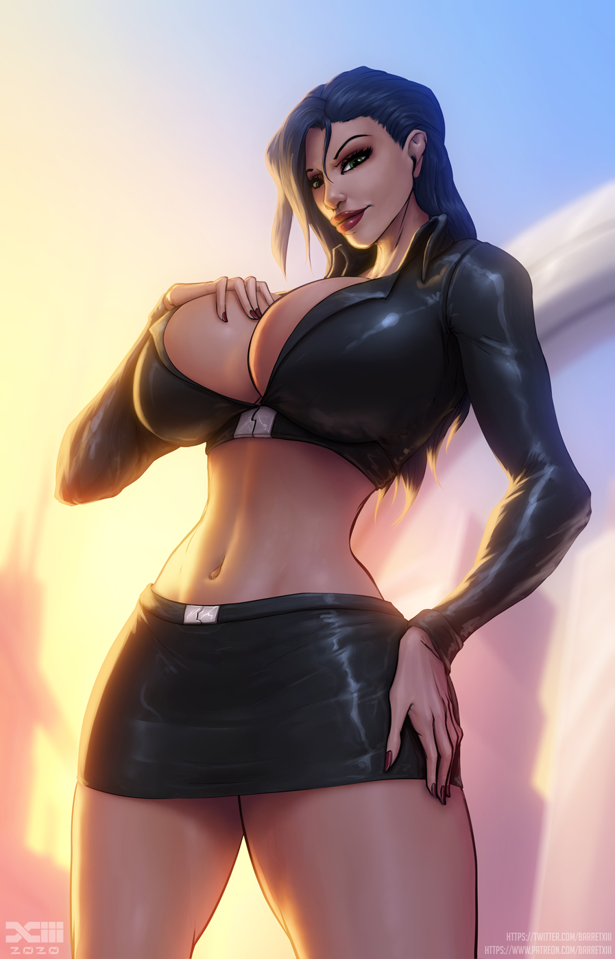 1girls athletic_female barretxiii big_breasts black_skirt breasts cleavage elexis_sinclaire female female_only human large_breasts miniskirt pencil_skirt sin_(game) skirt solo tight_skirt