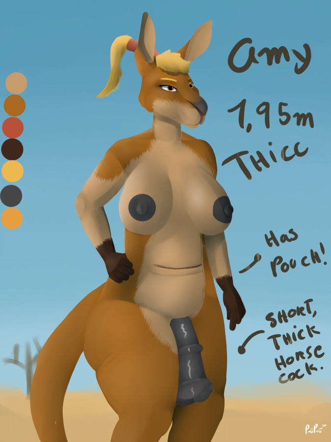 1futa 3:4 amy animal_genitalia animal_penis anthro blonde_hair breasts crimsoncolored desert equine_penis furry futanari genitals gynomorph hair intersex kangaroo macropod mammal marsupial nipples outside penis pouch_(anatomy) solo solo_futa thick_thighs