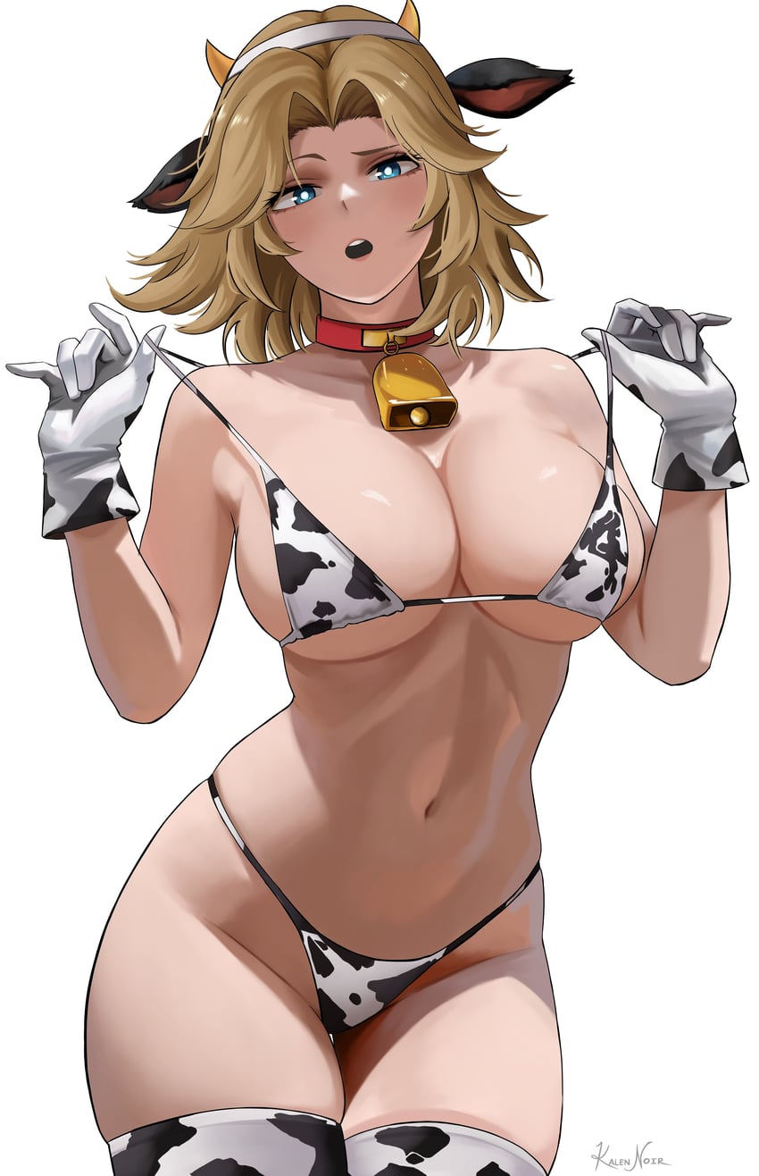 :o, 1girls, 1milf, 2d, 2d (artwork), 2d artwork, abdomen, alternate costume, animal ear hairband, animal ears, animal print, artist name, bare shoulders, barely clothed, barely clothed female, bell, big breasts, bikini, blonde, blonde female, blonde hair, blonde-haired female, blue eyes, blush, breasts, bright pupils, cleavage, clothes lift, collar, collarbone, comic character, cow ear hairband, cow ears, cow horns, cow print, cow print bikini, cow print gloves, cow print thighhighs, cowbell, cowboy shot, curtained hair, curvaceous, curvaceous body, curvaceous female, curvaceous figure, curves, curvy, curvy body, curvy female, curvy figure, curvy hips, curvy milf, dot nose, fake animal ears, fake horns, fantastic four, feet out of frame, female, female only, female torso, gloves, groin, hairband, hands up, highleg, highleg bikini, hijos, horns, hourglass figure, hourglass figured female, invisible woman, invisible woman (marvel rivals), kalennoir, large breasts, light skin, light-skinned female, linea semilunaris, lingerie, looking at viewer, marvel, marvel comics, marvel rivals, mature female, medium hair, micro bikini, milf, navel, open mouth, pink lips, print bikini, print gloves, print thighhighs, raised eyebrow, red collar, revealing clothes, sideboob, signature, simple background, skimpy clothes, skindentation, solo, standing, stomach, strap lift, sue richards, sue storm, superheroine, susan storm, swimsuit, teeth, thick body, thick thighs, thigh gap, thighhighs, thighs, two-tone bikini, two-tone clothing, two-tone gloves, underboob, upper teeth, upper teeth only, video game, white background, white hairband, wide hips
