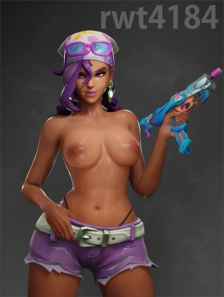 3d, 3d model, 3d render, areolae, artist name, belly button, boobs, breasts, cutoffs, female torso, hips, latina, latina female, lips, lipstick, nipples, overwatch, overwatch 2, panty straps, pose, purple eyes, purple hair, purple lipstick, rwt4184, short shorts, shorts, sombra, tits, topless, topless female, trigger discipline, underwear, watermark, wide hips