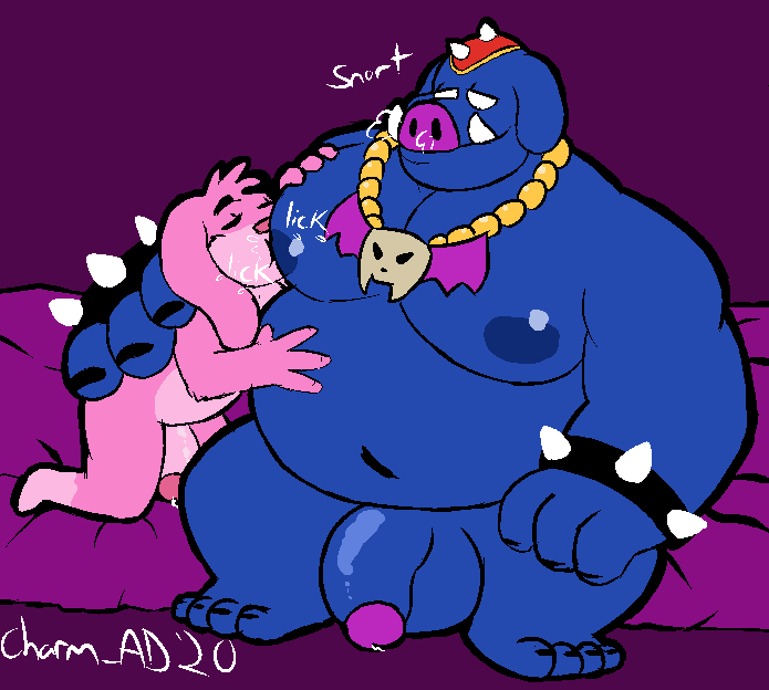 2020 a_link_to_the_past anthro balls belly blue_body charmcharmcharm closed_eyes duo ganon gay genitals lagomorph leporid link link_(rabbit_form) male male/male male_only mammal moobs navel nintendo nipple_fetish nipple_play nipple_suck nipples overweight overweight_male penis pink_body rabbit sitting sucking suid suina sus_(pig) the_legend_of_zelda video_games wild_boar