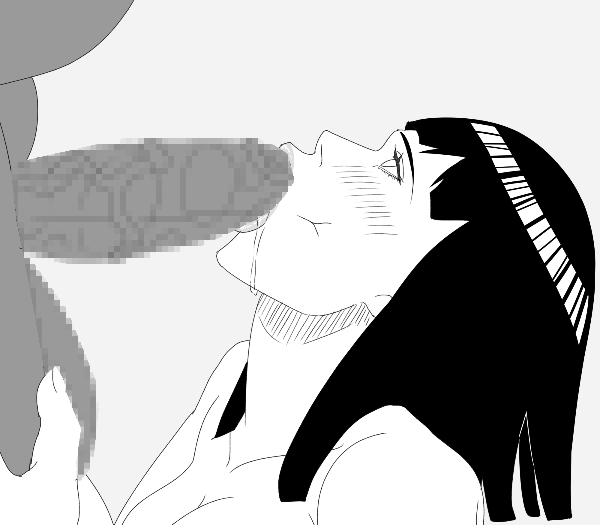 1boy, 1girls, balls, balls fondling, balls grab, big balls, big penis, black and white, blush, bob cut, boruto: naruto next generations, breasts, censored, cum, dark skin, dark-skinned male, fellatio, female, fondling, fondling balls, hyuuga hinata, interracial, large balls, large penis, large testicles, light skin, light-skinned female, looking up, male, mature, mature female, milf, mosaic censoring, naked, naruto, naruto (series), nude, nude female, nude male, oral, pale skin, pale-skinned female, penis, saliva, saliva drip, saliva trail, sex, short hair, straight, sucking, suzuki shun, testicles, uzumaki hinata, veiny penis