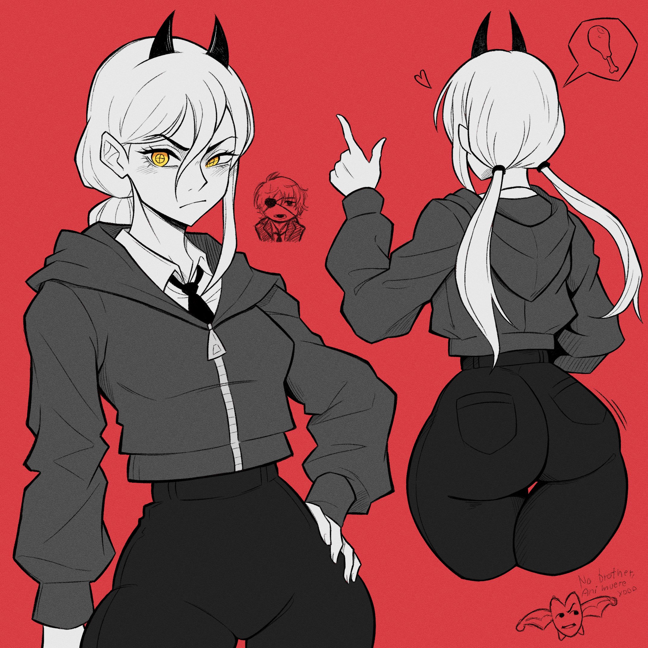 1girls, ass, ass focus, big ass, big thighs, black jeans, chainsaw man, clothed, clothing, csr ap07, demon horns, denim, female, female only, horn, horns, hourglass figure, huge ass, jeans, large ass, power (chainsaw man), solo, solo female, solo focus, thick, thick ass, thick thighs, thigh gap, thighs, wide hips