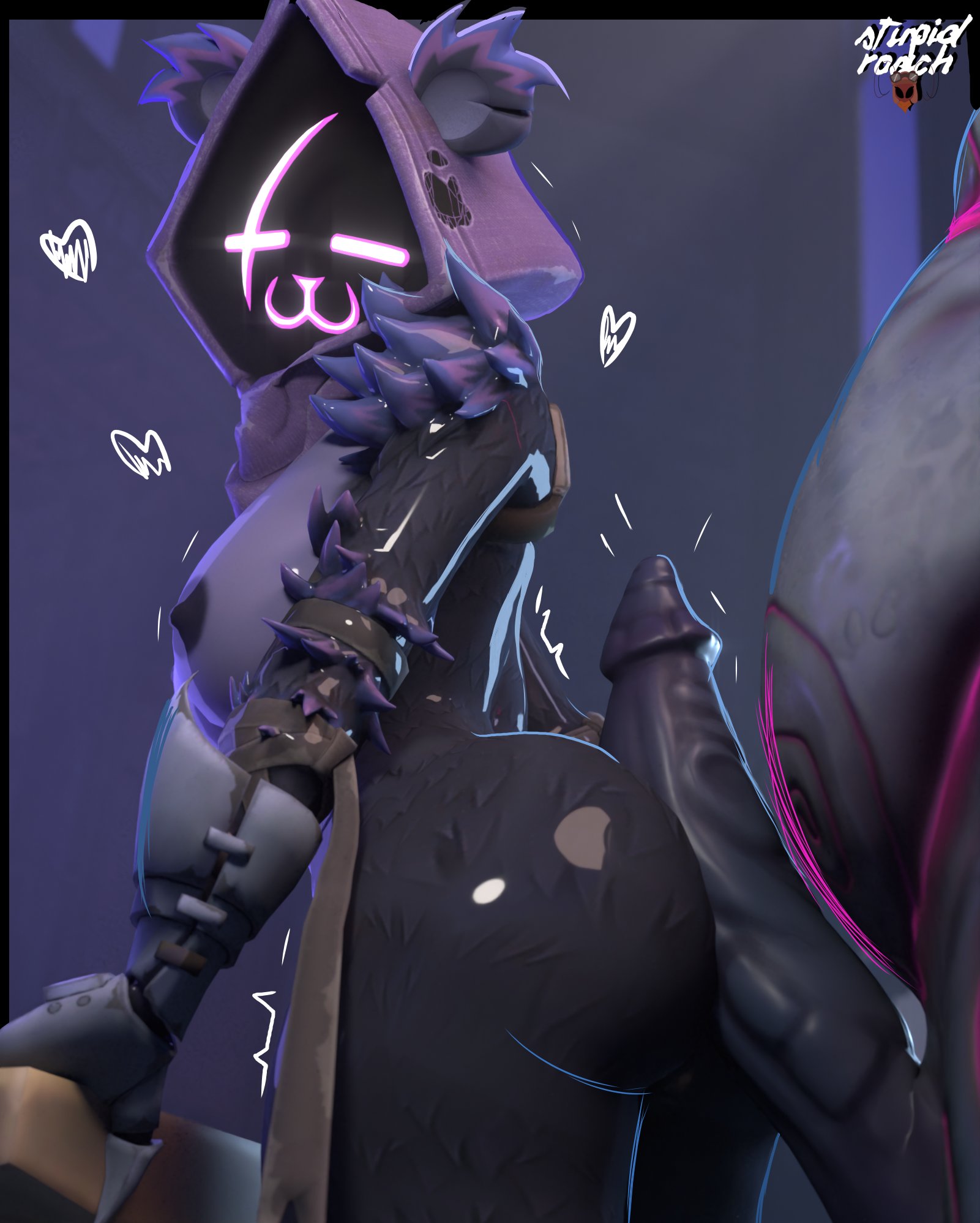 3d, 3d (artwork), anthro on anthro, ass, ass focus, bear, bear ears, before sex, big ass, big breasts, big butt, big penis, blender, buttjob, closed eyes, cube monster (fortnite), cube monster brute (fortnite), excited female, fat male, female, female focus, fortnite, fortnite: battle royale, fortnitemares, furry, hidden face, hood, imminent sex, leaning on object, looking back, male, masked female, monster, monster cock, monster on female, pleasure face, raven team leader, straight, stupidroach