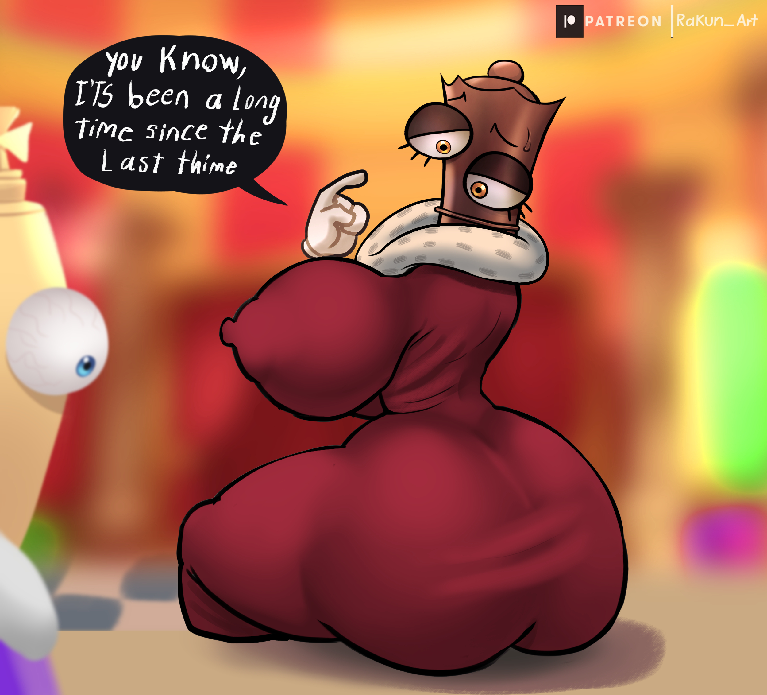 1boy, 1girls, big ass, big breasts, glitch productions, gooseworx, kinger (the amazing digital circus), queenie (the amazing digital circus), rakunart, tagme, text bubble, the amazing digital circus