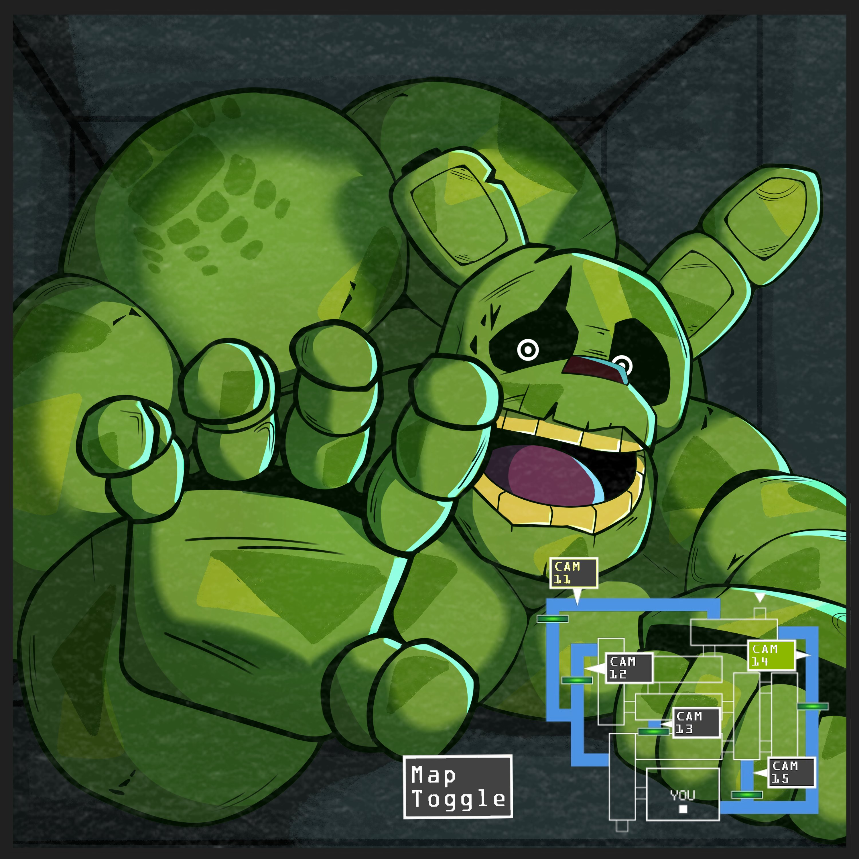 1boy, animatronic, animatronic male, anthro, beetleartz, big butt, bigbchevalier, butt, camera footage, caught on camera, crawling, english text, fat ass, five nights at freddy's, five nights at freddy's 3, fnaf, gay, green body, looking at viewer, male, male only, muscular, muscular male, nude, rabbit, robot, scottgames, solo, solo focus, springtrap, springtrap (fnaf), stuck, stuck in vent, text, tight space, vent, ventilation shaft