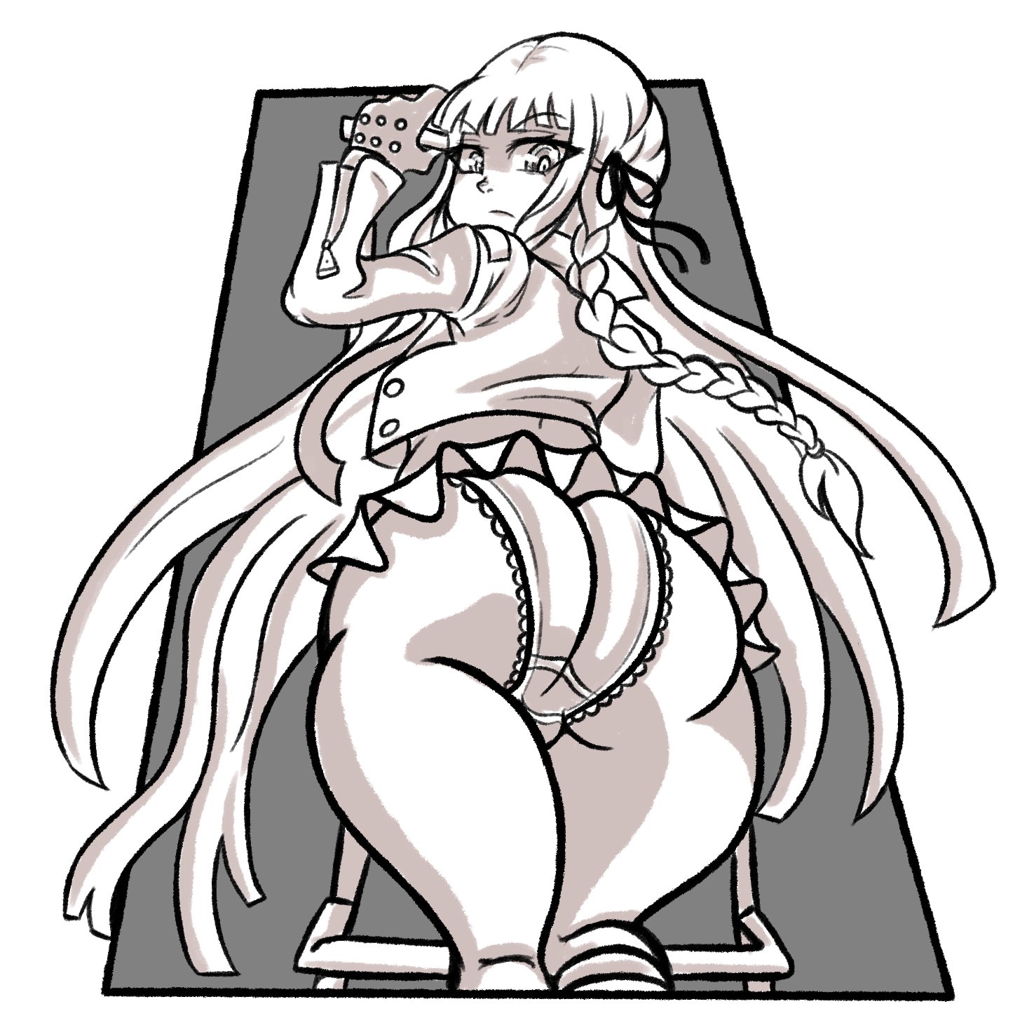 1girls, ass, big ass, braid, braided hair, danganronpa, danganronpa: trigger happy havoc, drillslewds, female, huge ass, kirigiri kyoko, large ass, long hair, looking back, panties, pantyshot, skirt, solo, straight hair, thick thighs, upskirt