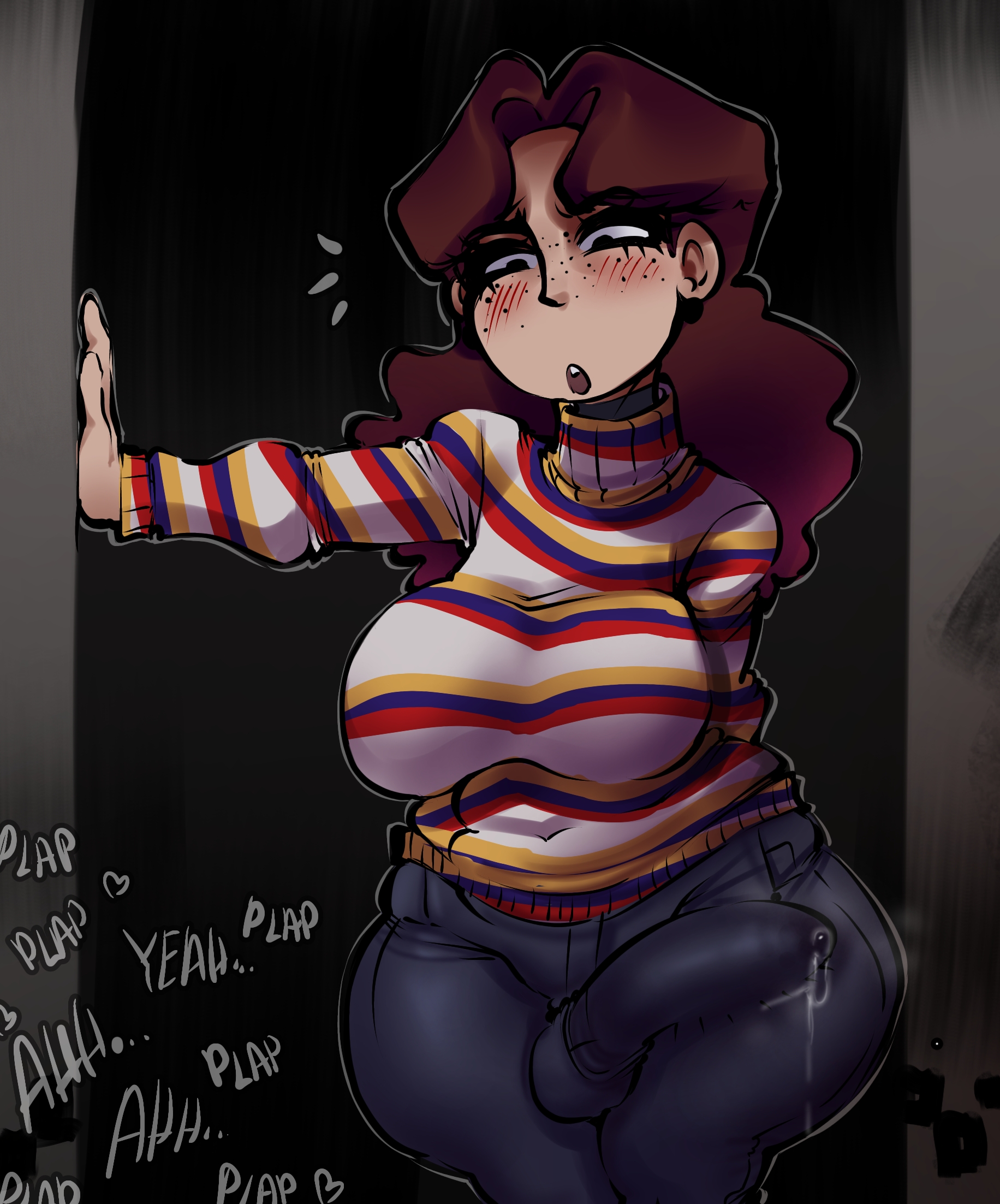 1futa, big breasts, big penis, blush, breasts, brown hair, bulge, erection, erection under clothes, freckles, full-package futa, fully clothed, fully clothed futa, futanari, huge breasts, jenny letterson, large breasts, large penis, long hair, penicilino123, penis, pepitocuario123, solo, solo focus, solo futa, the walten files, thick, thick thighs, thighs, voyeur, voyeurism, watching, watching sex, wide hips