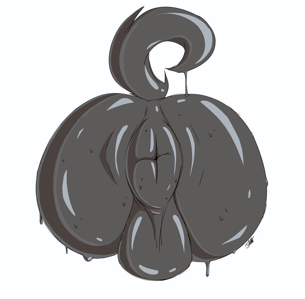 anthro anus ass balls big_butt black_body dripping faroutboy genitals glistening glistening_body jordanwolfie male male_only messy presenting puffy_anus slime solo solo_male wet