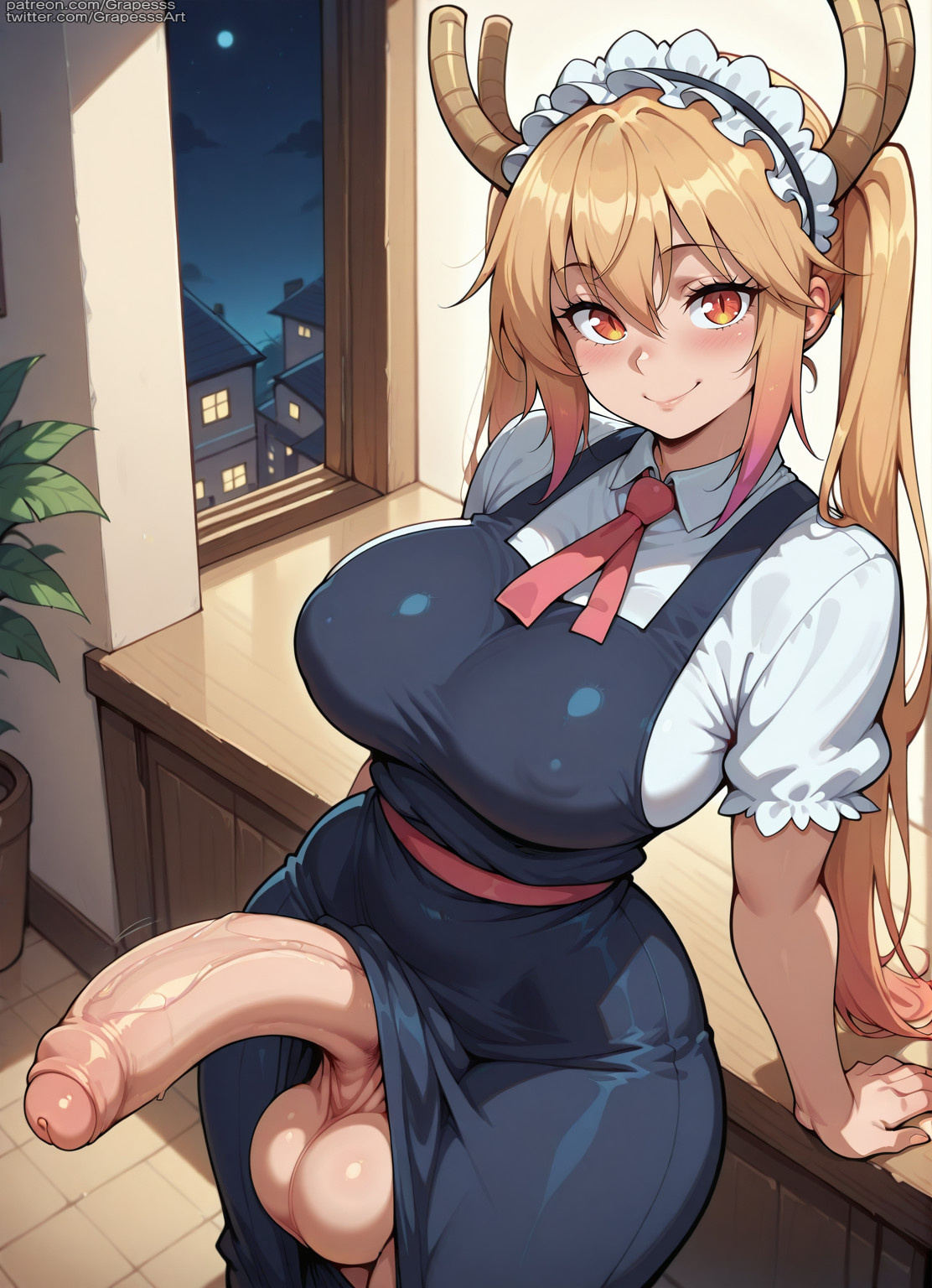 ai generated, futanari, grapesss, intersex, light skin, light-skinned futa, miss kobayashi's dragon maid, solo futa, tohru (dragon maid)