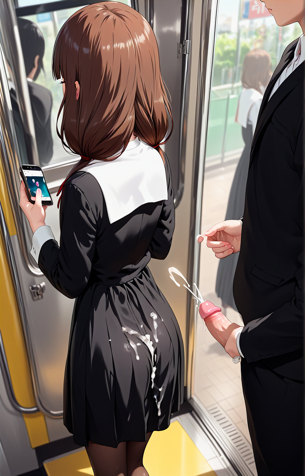 ai_generated buttocks cum_in_ass cum_over_body female iino_miko kaguya-sama_wa_kokurasetai_~tensai-tachi_no_renai_zunousen~ nice_ass sexual_harassment shuuchiin_academy_school_uniform subway subway_train teenage_girl unconsentual