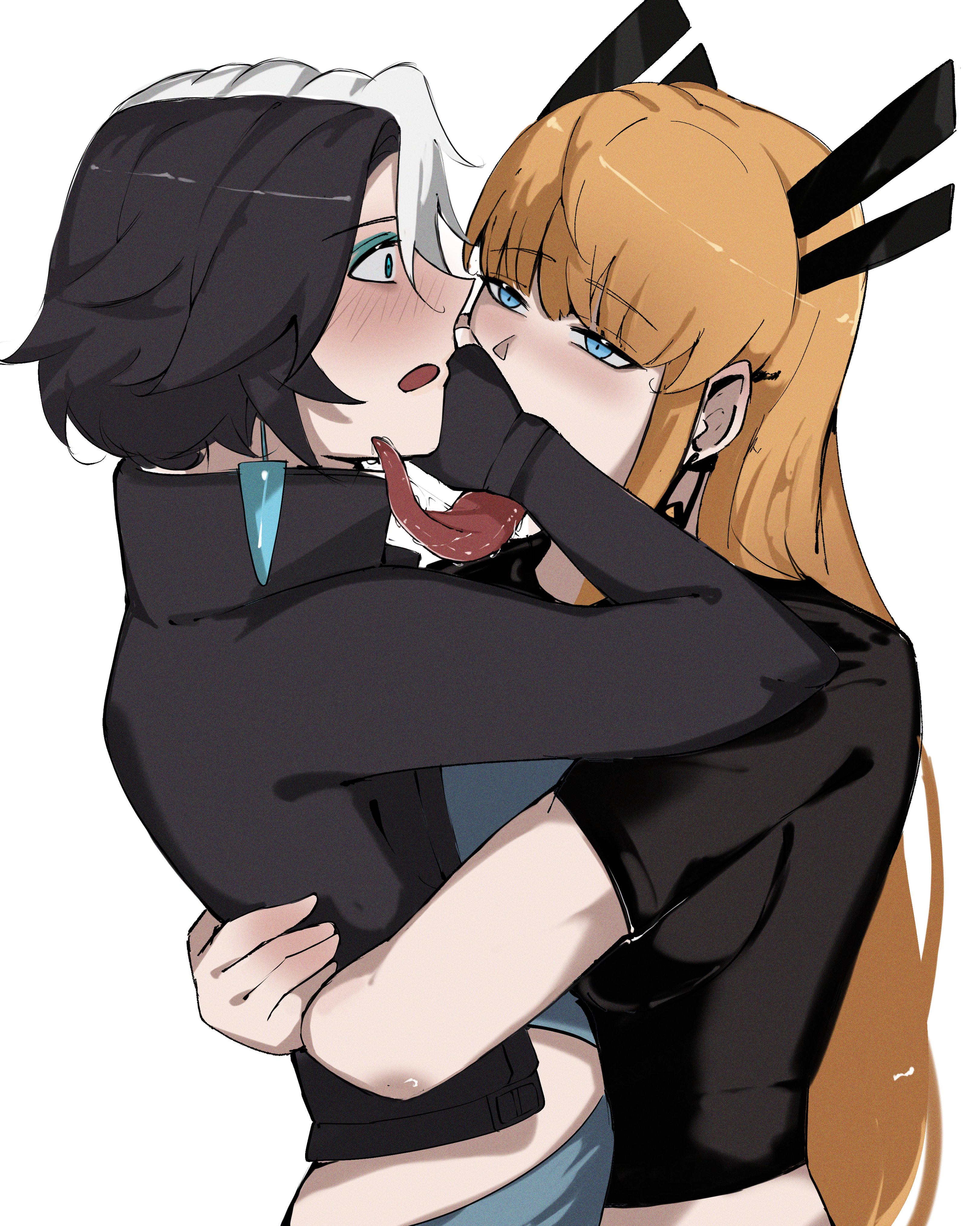 2d, arnkun, clothed, clothed female, female, female only, hugging, kissing, lesbian focus, long tongue, luna snow, luna snow (marvel rivals), magik (illyana rasputin), magik (marvel rivals), marvel, marvel comics, marvel rivals, snowsword, tongue, yuri
