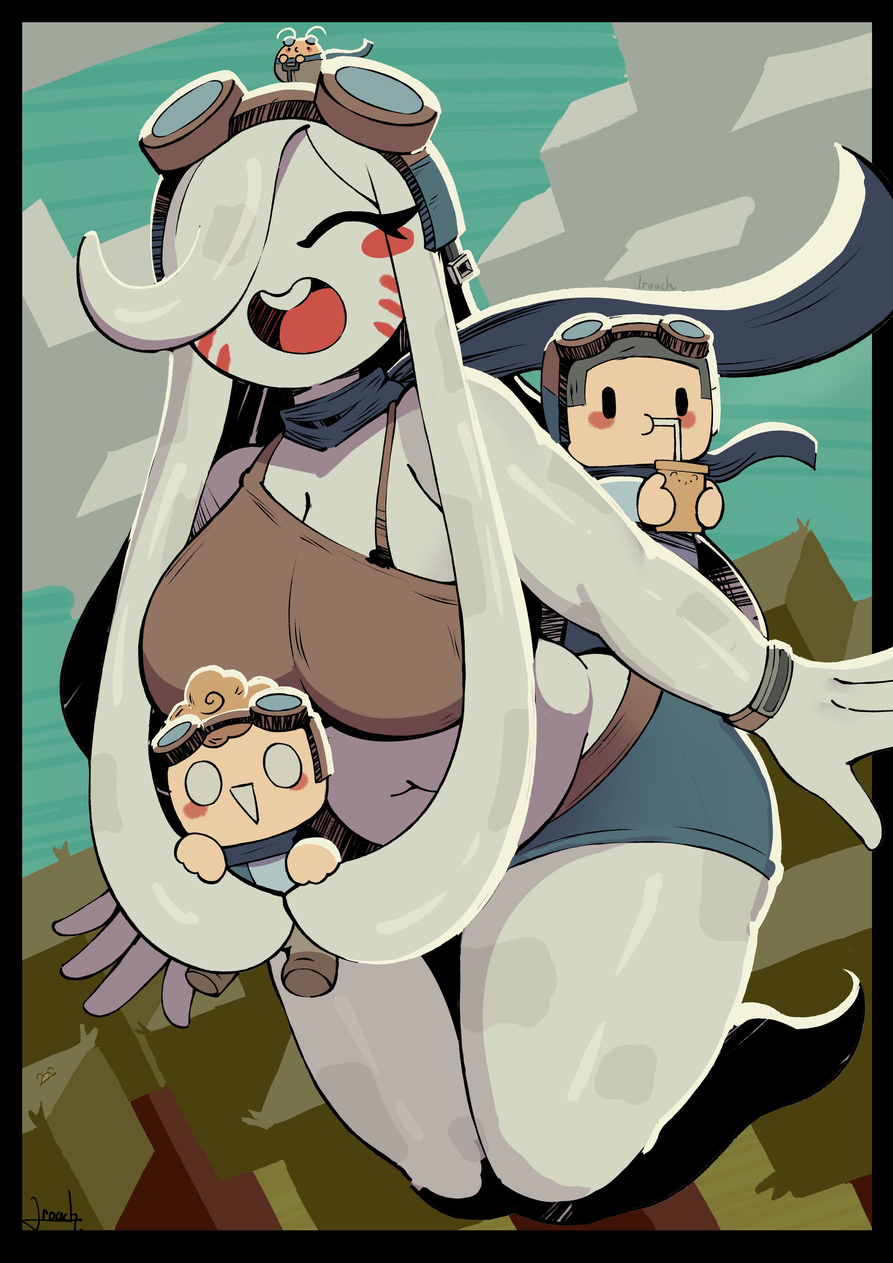 1girls, anthro, female, ghast (minecraft), happy ghast (minecraft), humanoid, larger female, male, microsoft, minecraft, mojang, monster to humanoid, mr lroach, not originally humanoid, steve, steve (minecraft)