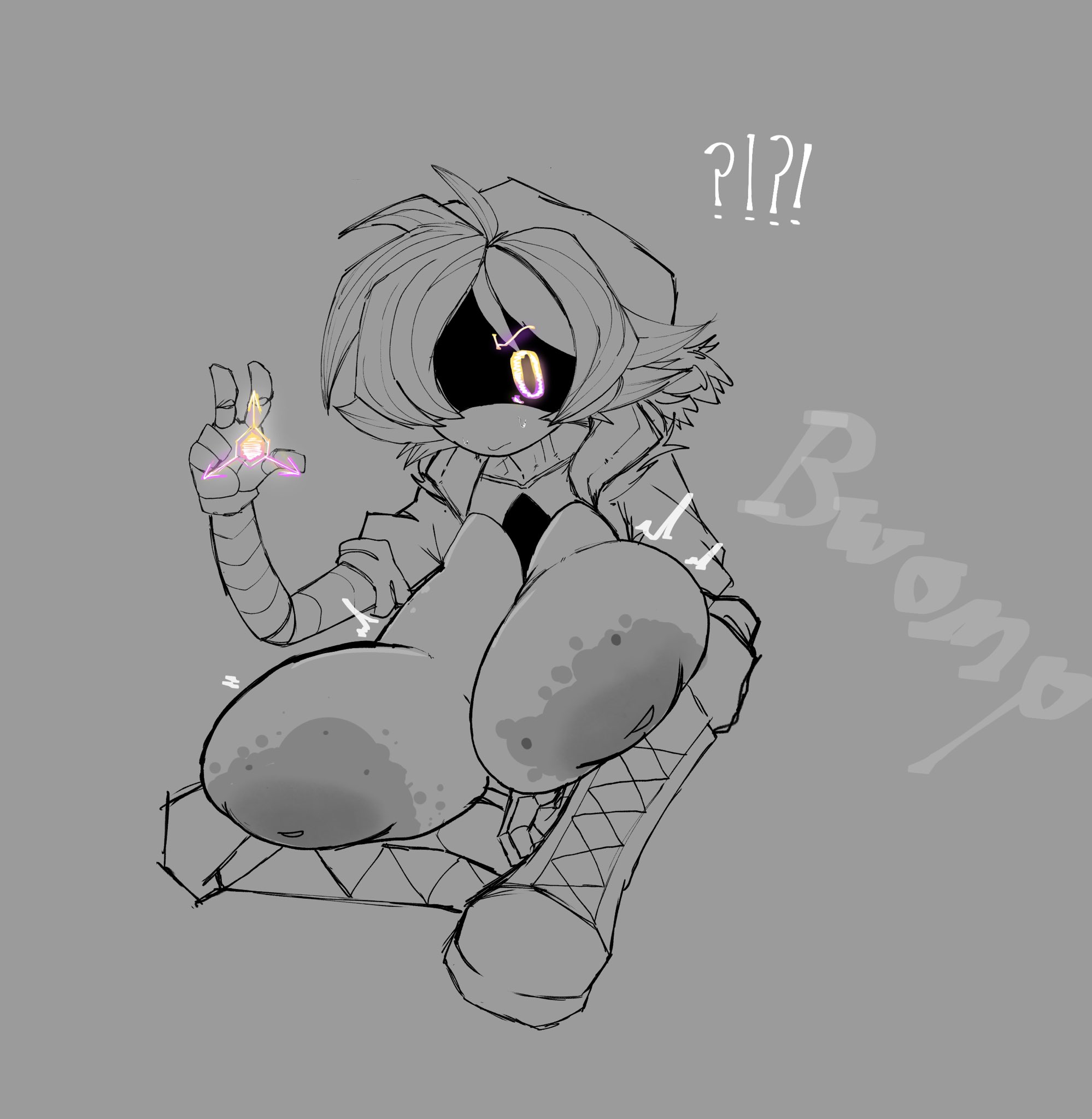1girls, 2d, breast expansion, breast growth, breast growth (enlargement), breasts, breasts bigger than head, dialogue, expansion, expansion sequence, female, female only, growth, huge areolae, huge breasts, humanoid, humanoid female, hyper, hyper breasts, long breasts, murder drones, robot, robot girl, robot humanoid, screen face, solo, u nkno3ngrounds, uzi (murder drones)