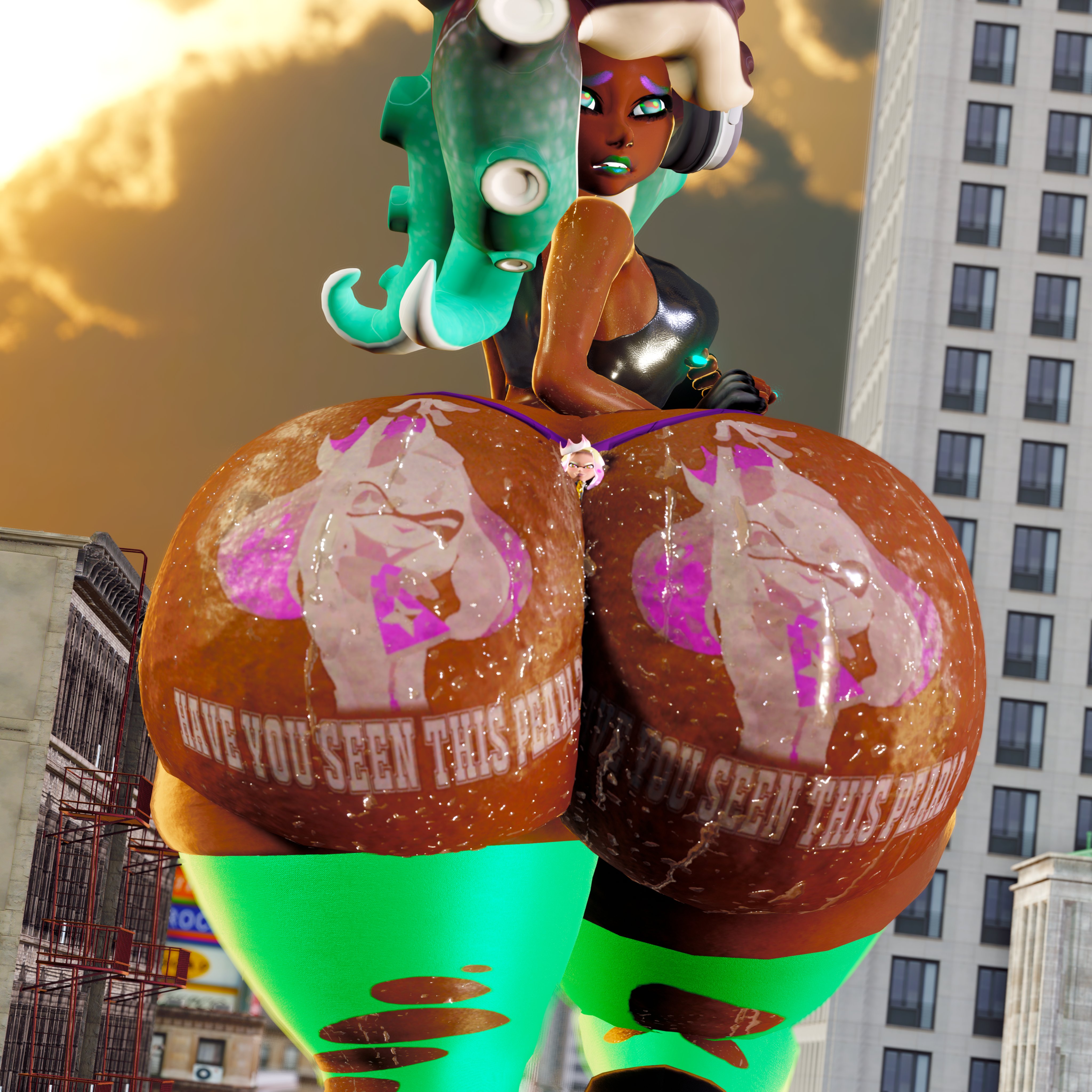 2girls, 3d, ass, ass body, ass focus, between ass, between butt, between buttcheeks, between buttocks, big ass, big butt, bottom heavy, bubble butt, cellulite, dark skin, dark-skinned female, enormous ass, enormous butt, fat ass, fat butt, female, female only, giant female, giantess, gigantic ass, gigantic butt, huge ass, huge butt, hyper ass, inkling, inkling girl, large ass, large butt, light skin, light-skinned female, looking back, marina (splatoon), massive ass, massive butt, meaty ass, meaty butt, nintendo, octoling, octoling girl, off the hook (splatoon), pear shaped, pear-shaped figure, pearl (splatoon), prevence, splatoon, splatoon 2, sweat, sweaty, sweaty ass, sweaty butt, tattoo, tattoo on ass, tattoo on chest, tattoos, thick ass, thick thighs, thong, unaware, wide hips