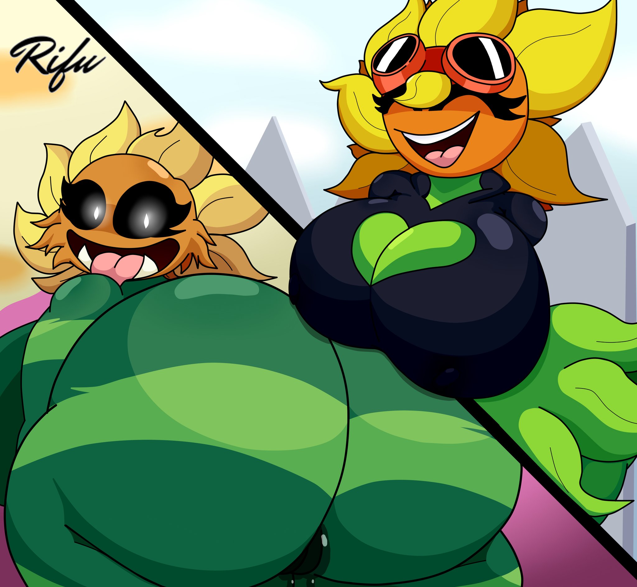1girls, anthro, anthrofied, ass, breasts, female, flora fauna, plant, plant girl, plant humanoid, plantie, plants vs zombies, plants vs. zombies, popcap games, primal sunflower (pvz), pussy, rifurabbit, solar flare (pvz), sunflower (pvz)