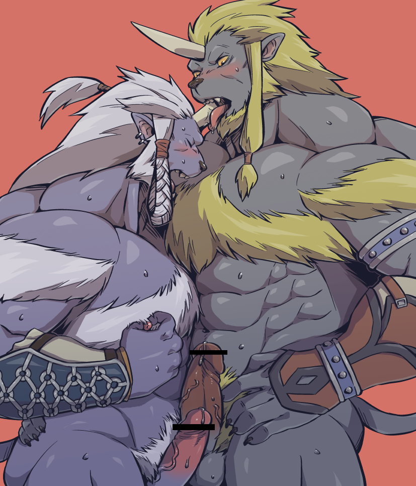 1boy bara chest_hair erection feline final_fantasy final_fantasy_x fur furry gay kimahri lion lion_ears love male male/male male_focus male_only naked ronzo unknown_artist water yaoi