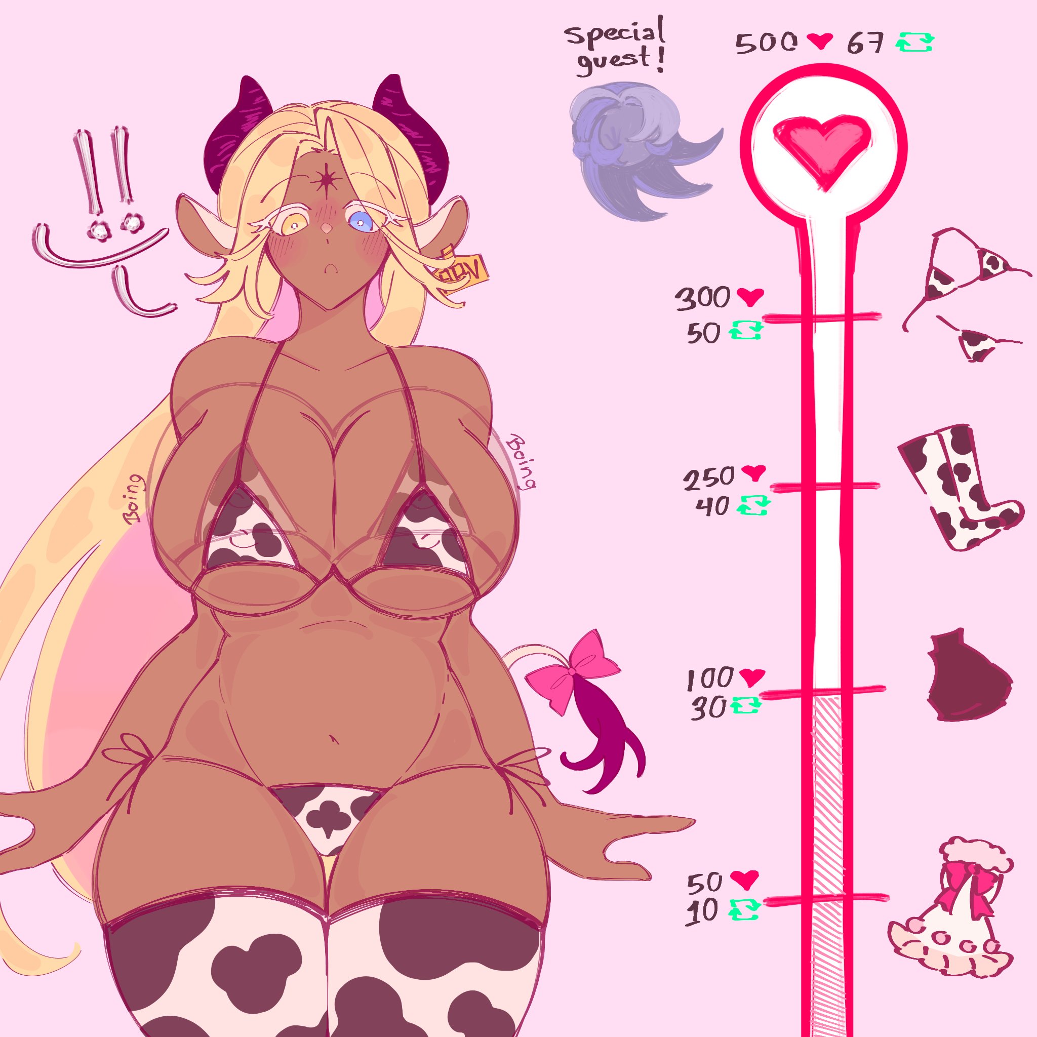 1girls, awakened pure vanilla cookie, big breasts, blonde female, blonde hair, cookie run, cookie run kingdom, cowprint, cowprint bikini, female, femvanilla, femvanilla cookie, long hair, mint linlin, multicolored eyes, pure vanilla cookie, rule 63, tagme, vanussy
