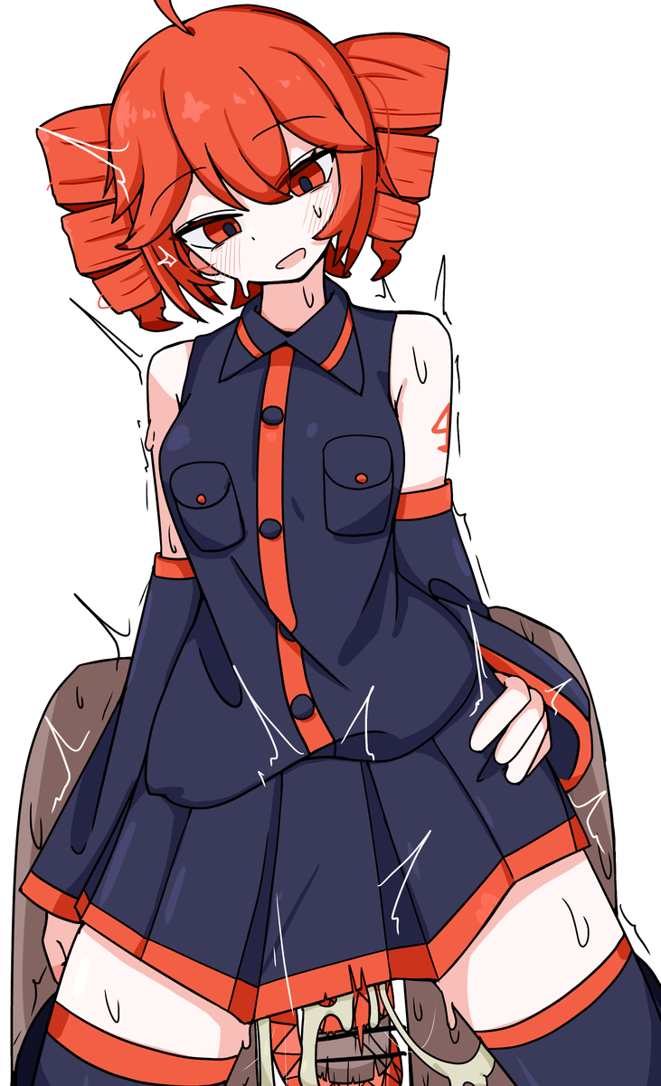 1boy, 1girls, 2d, 2d (artwork), absolute territory, ahoge, ambiguous penetration, arm tattoo, big thighs, breasts, censored, censored penis, clothed, clothed female, clothed female nude male, clothed sex, clothing, cowgirl position, cum, cum drip, cum inside, cum leaking, cum string, dark-skinned male, detached sleeves, excessive cum, female, female on top, fully clothed, hand on hip, kasane teto, large thighs, looking down, male, medium breasts, open mouth, partial male, penis, petite, petite body, petite female, red eyes, red hair, seductive, seductive look, seductive smile, sex, simple background, skinny, skinny female, skirt, slim girl, slim waist, straight, sweat, sweating, tail, tailjob, tailjob while penetrated, tattoo, thick thighs, thighhighs, thighs, tremble spikes, trembling, twin drills, utau, voifoooork, white background, zettai ryouiki