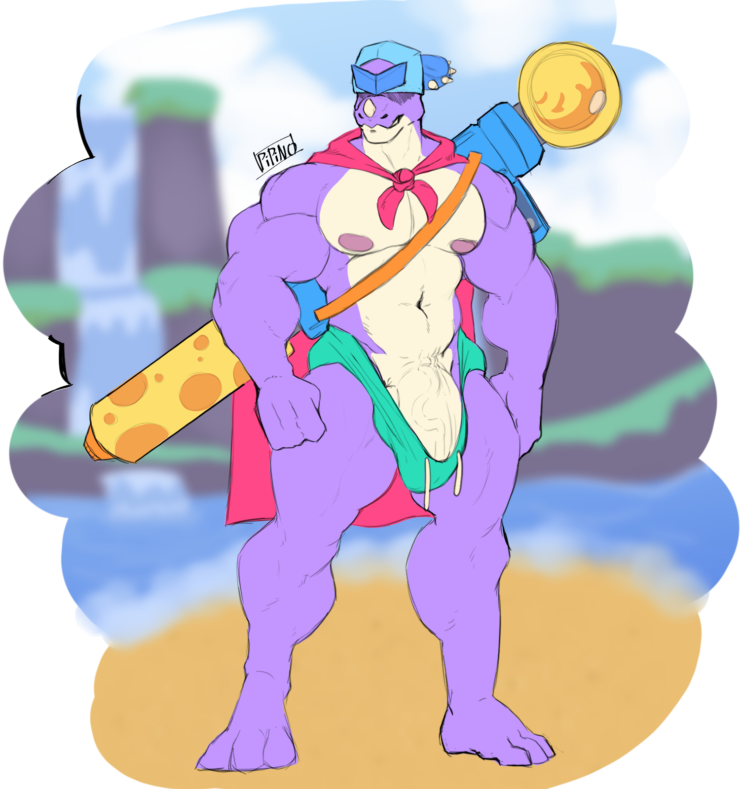 bara, brawl stars, dinosaur, gay, hard on, huge cock, muscular, pierce (brawl stars), tight speedo, veiny, veiny penis, yaoi