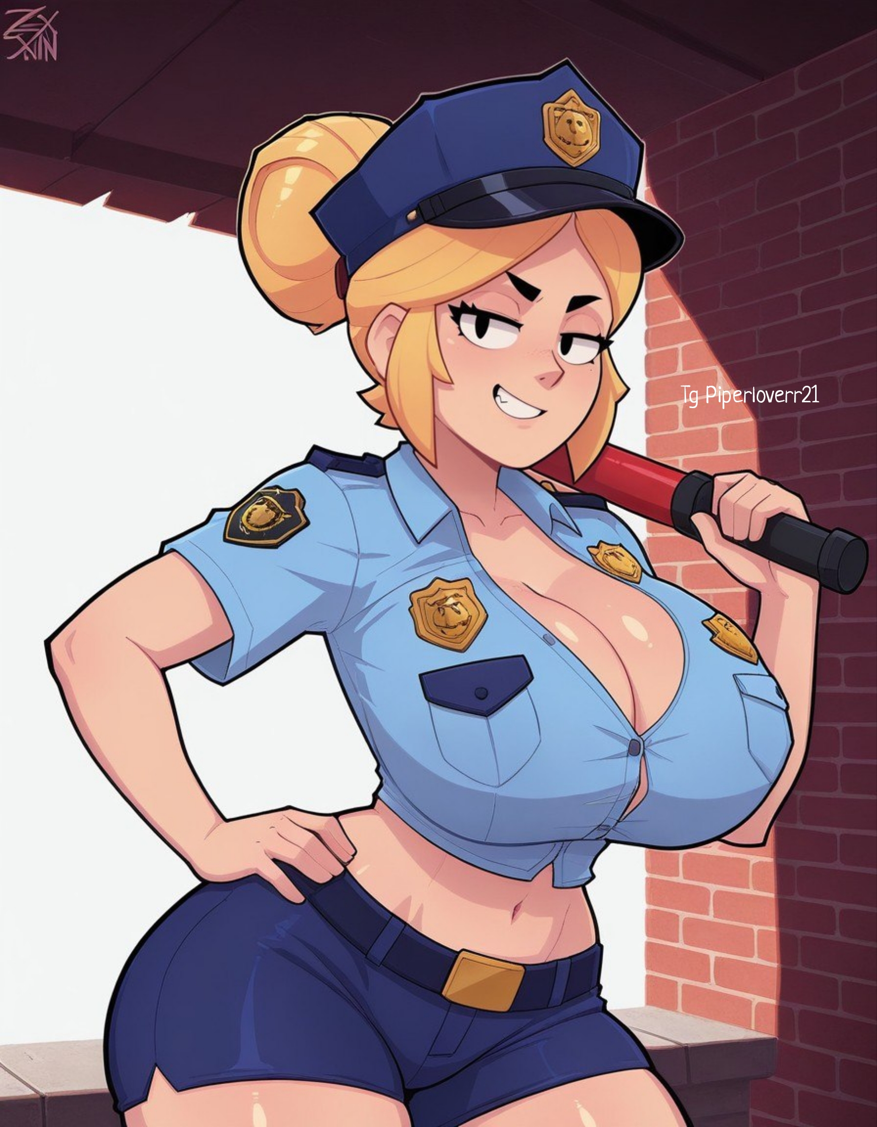 1girls, ai generated, brawl stars, breasts, piper (brawl stars), piperloverr21, police, police hat, police uniform, policewoman