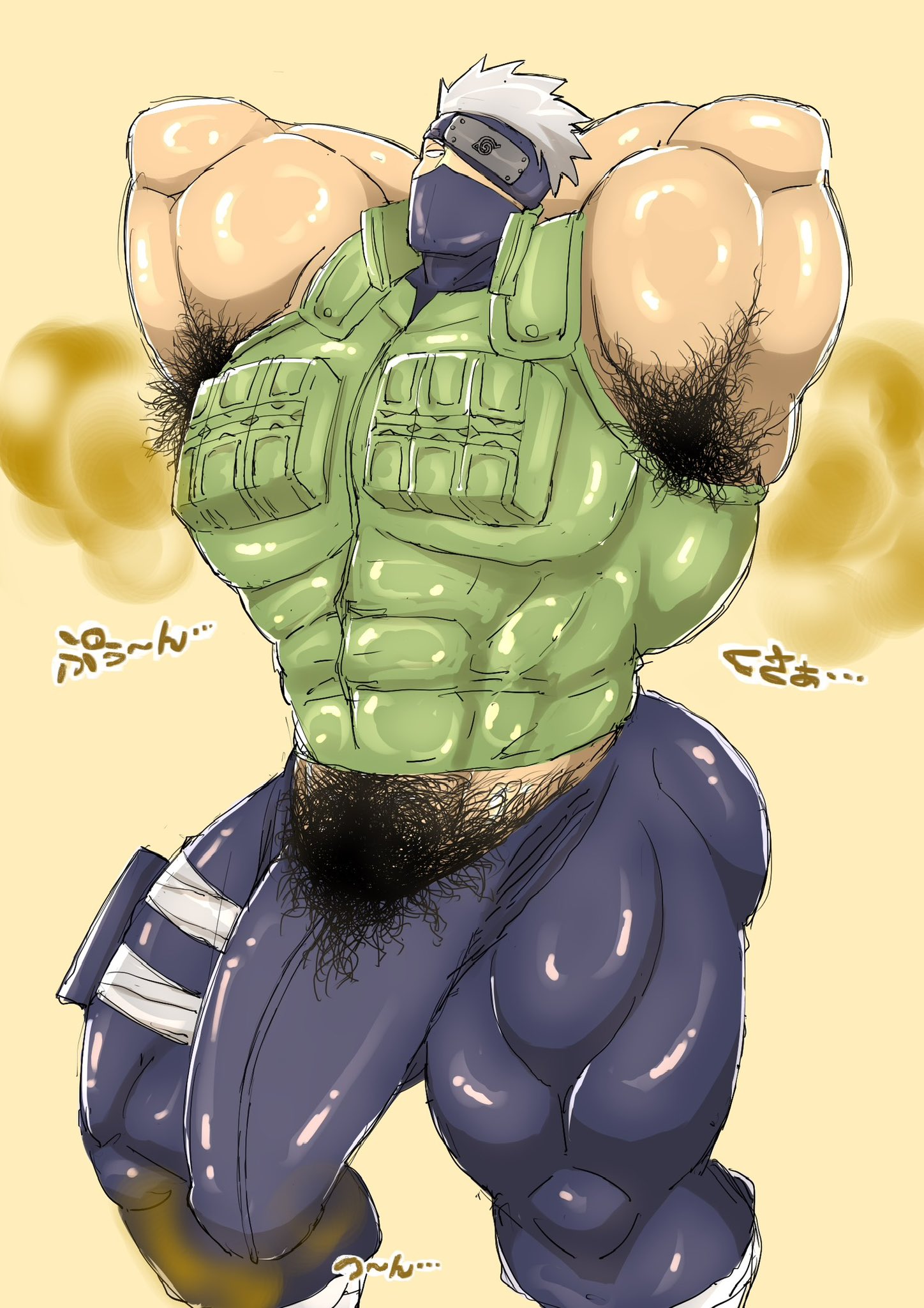 1boy, armpit, armpit hair, armpits, bara, big bulge, big penis, dirty, fetish, hairy male, hatake kakashi, kakashi hatake, male, male focus, male only, massive penis, mojamoja, muscular, muscular male, musk clouds, naruto, naruto (series), pits, smelly, smelly armpits, smelly balls, solo, solo male, stink fumes