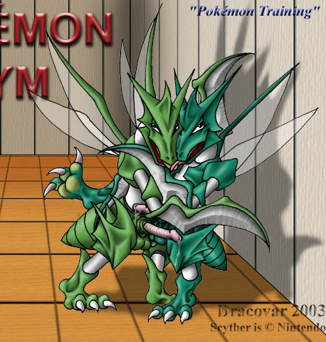 2003 color cum dracovar indoors looking_at_viewer male male_only multiple_males nude penis pokemon scyther side_view standing tagme