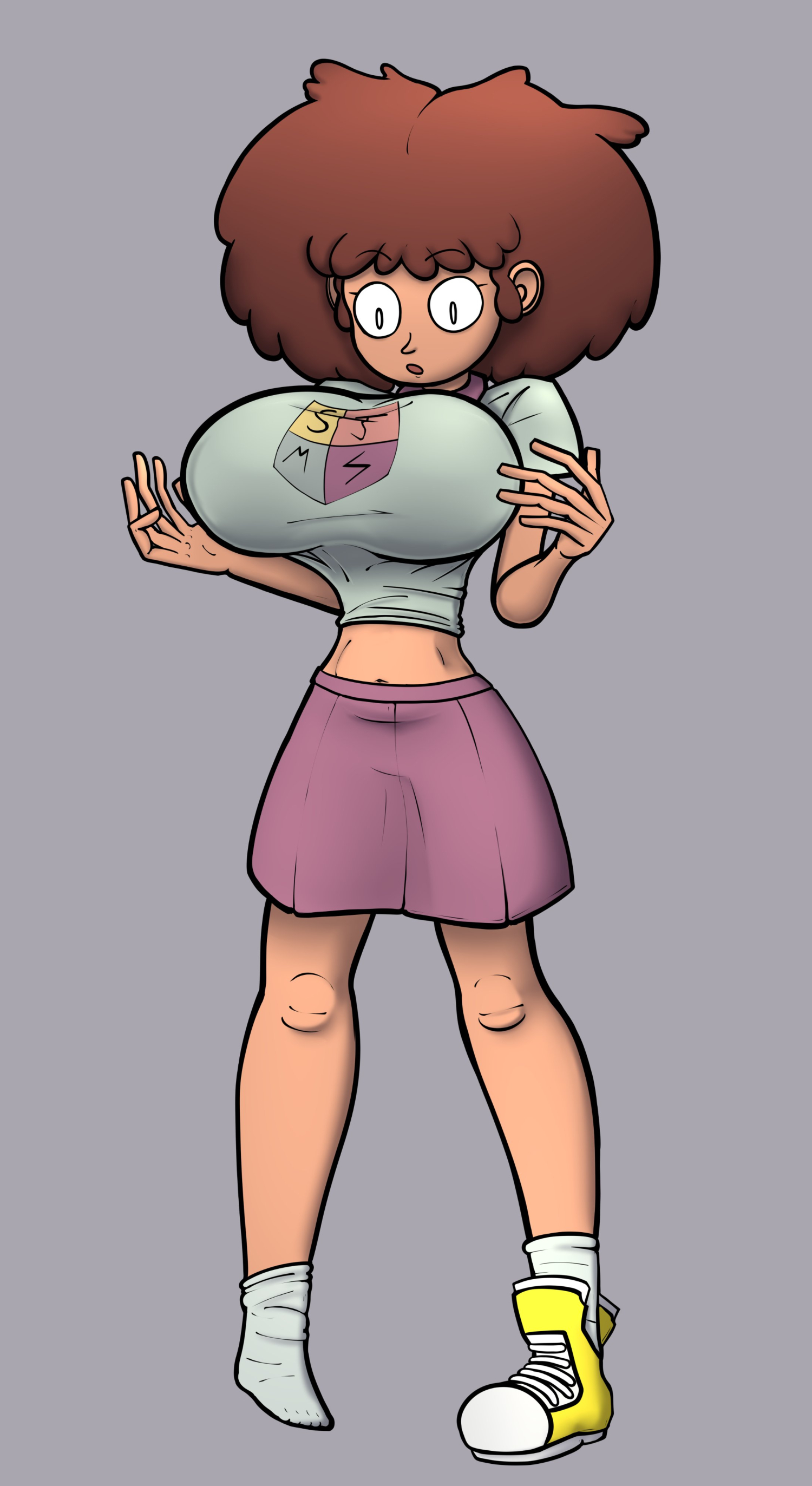 1girls, amphibia, anne boonchuy, big breasts, dark skin, dark-skinned female, female only, gigantic breasts, skirt, snork760, solo, surprised