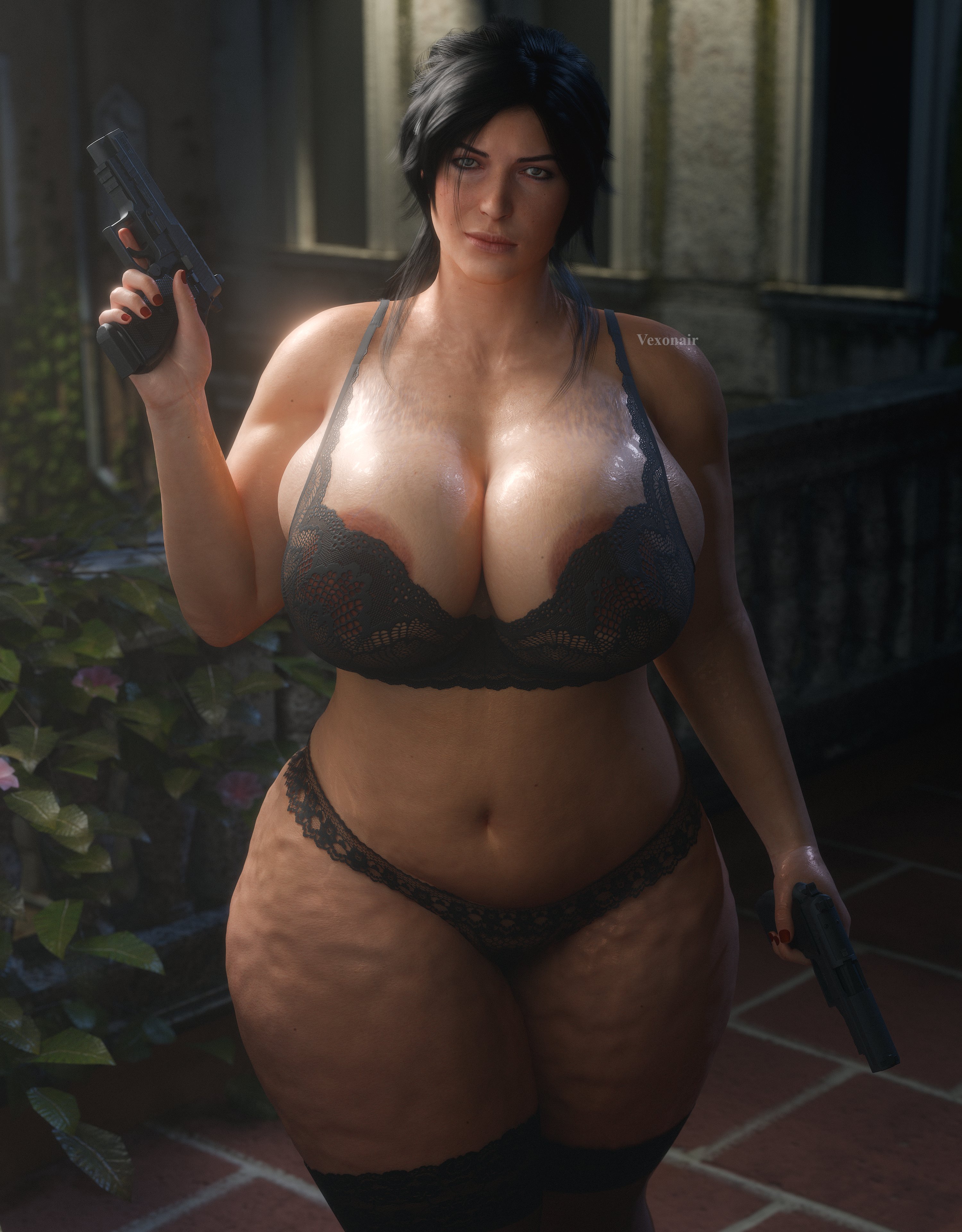 1female, 1girls, 3d, 3d (artwork), areola, ass, ass bigger than head, bbw, big areola, big ass, big breasts, big nipples, big thighs, bra, breasts, breasts bigger than head, brown hair, cellulite, chubby, chubby female, curvy, curvy body, curvy female, curvy figure, enormous ass, enormous breasts, enormous thighs, female, female only, gigantic ass, gigantic breasts, gigantic thighs, gun, huge areola, huge ass, huge breasts, huge nipples, huge thighs, hyper, hyper ass, hyper breasts, hyper thighs, lara croft, lara croft (survivor), legwear, lips, looking at viewer, mature, mature body, mature figure, mature woman, milf, mommy, nipples, panties, ponytail, solo, solo female, thick, thick ass, thick thighs, thighs, thighs bigger than head, tomb raider, tomb raider (survivor), vexonair, voluptuous, voluptuous female, weapon, wide hips