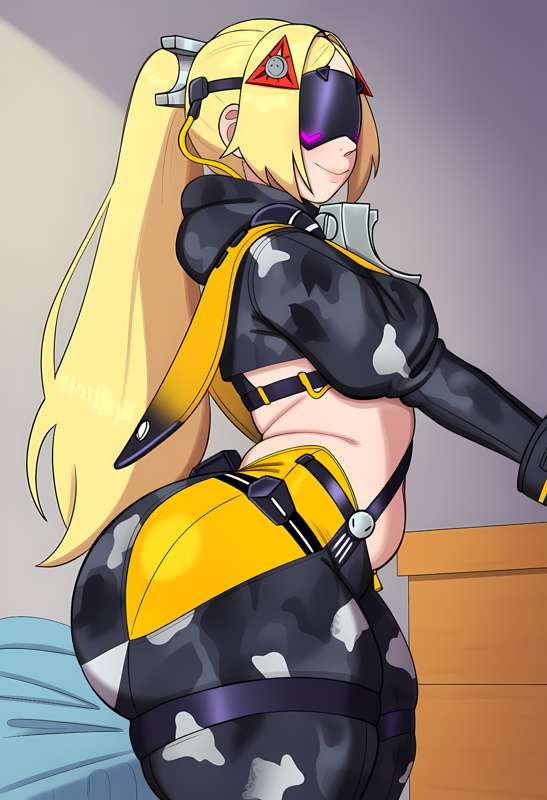 1girls, ai generated, ass, bed, bedroom, big ass, big butt, blonde hair, butt, female, hair, juuicyai, light skin, light-skinned female, long hair, solo, solo female, trigger (zenless zone zero), zenless zone zero