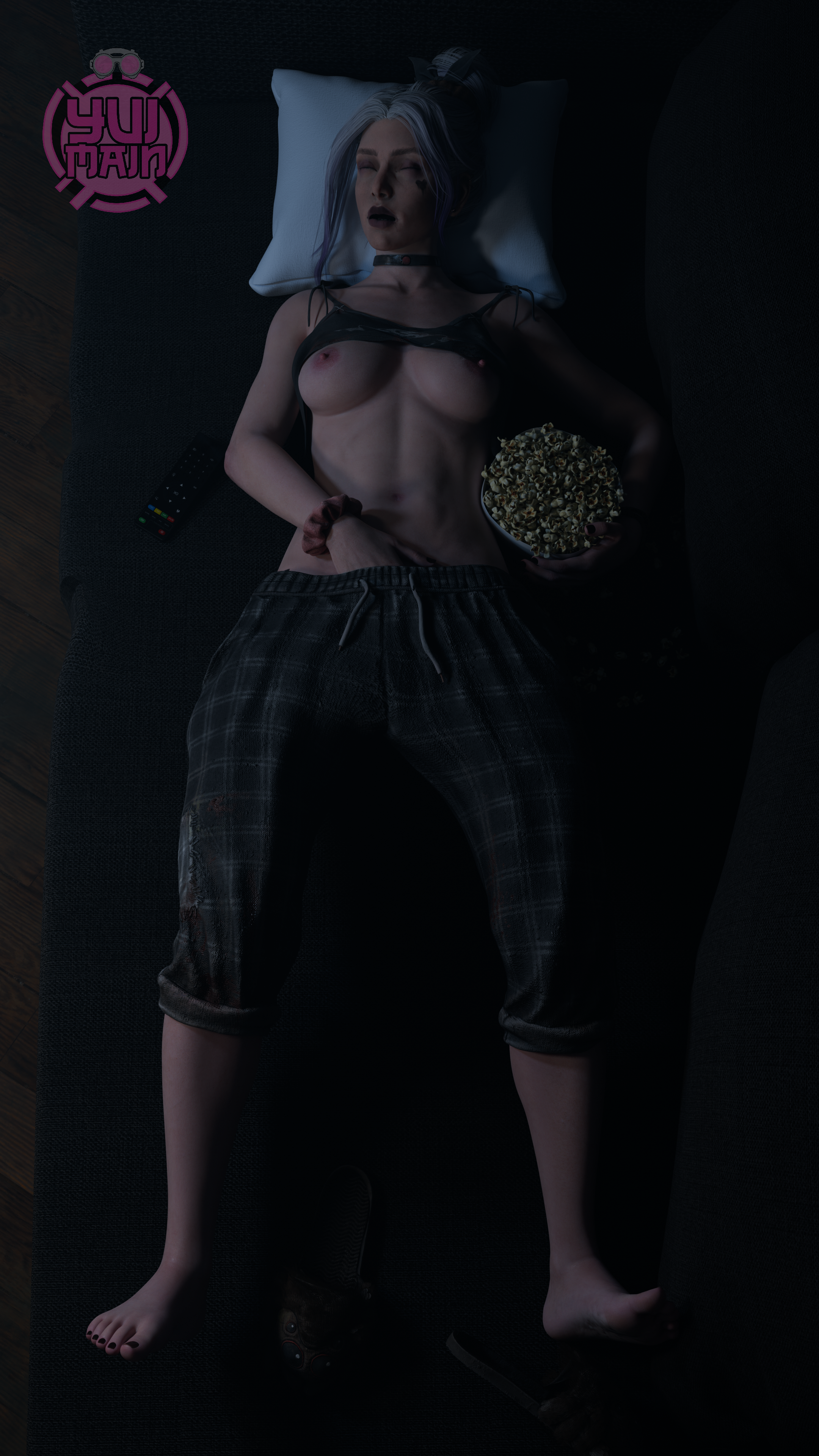 1girls, 2025, 3d, asleep, black nail polish, boobs, breasts, breasts out, choker, dbd, dead by daylight, feet, female, female only, light skin, light-skinned female, masturbation, naked, naked female, nipples, nude, partially clothed, sable ward, sleep masturbation, sleeping, tits, white hair, yui main dbd