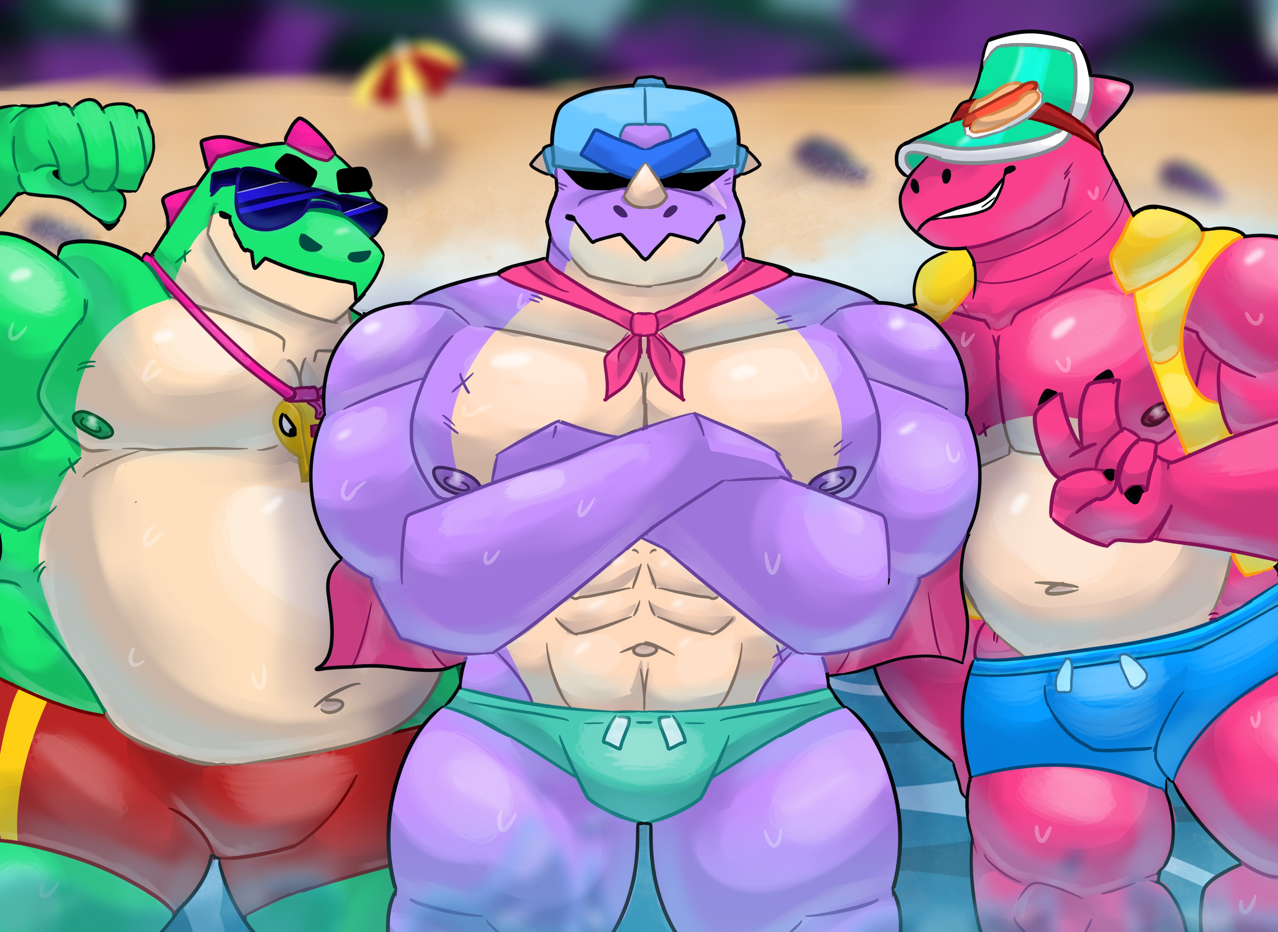 bara, boxers, brawl stars, buzz (brawl stars), doug (brawl stars), fat, gay, muscular, pierce (brawl stars), speedo, trio, yaoi