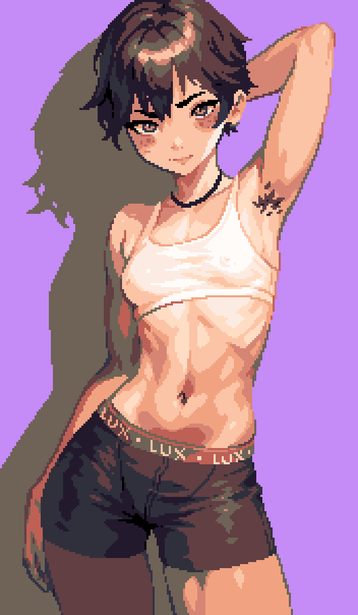 1girls armpit_hair armpits female female_only nipple_bulge pixel_art small_breasts solo sports_bra sportswear tagme thisislux