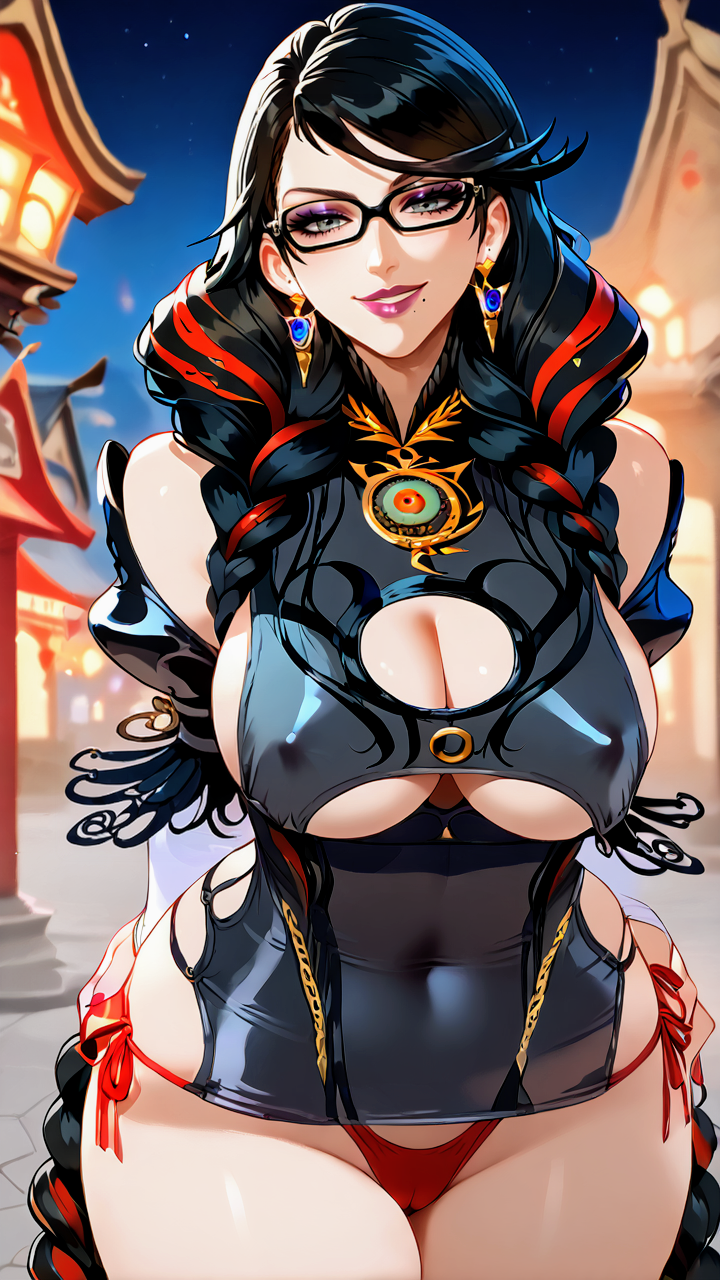 1girls ai_generated bare_shoulders bayonetta bayonetta_(character) bayonetta_3 black_hair bodycon boosterred99 breasts bridal clothes earrings glasses huge_breasts indoors jewelry large_breasts lipstick long_hair looking_at_viewer microskirt minidress miniskirt mischievous_smile mole_under_mouth naked necklace red_thong seductive_look seductive_smile side-tie_bikini sitting sitting_on_chair solo stable_diffusion streaked_hair thong twin_braids underboob