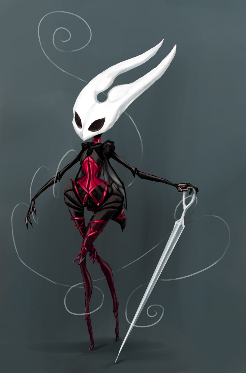 2018 anthro arthropod barely_visible_genitalia barely_visible_pussy black_body black_pussy black_skin clothing corset evanight female full-length_portrait genitals grey_background hi_res holding_object holding_weapon hollow_knight hornet_(hollow_knight) insects legwear lingerie mask portrait pussy red_clothing red_legwear red_stockings red_topwear simple_background solo standing stockings team_cherry thigh_highs topwear vessel_(species) video_games weapon wide_hips