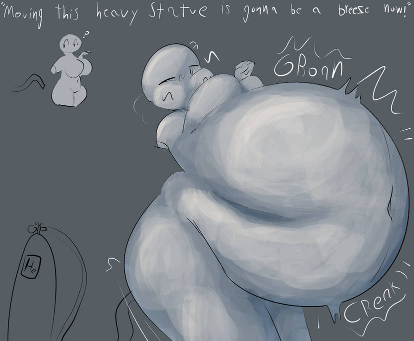 6saw789 belly_expansion big_breasts bloated_belly dialogue female grey_skin helium helium_inflation humanoid inflation puffed_cheeks statue