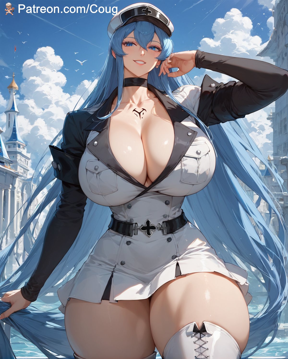 1girls, ai generated, akame ga kill!, ass, big ass, big breasts, breasts, cougwe, esdeath (akame ga kill!), female, stable diffusion