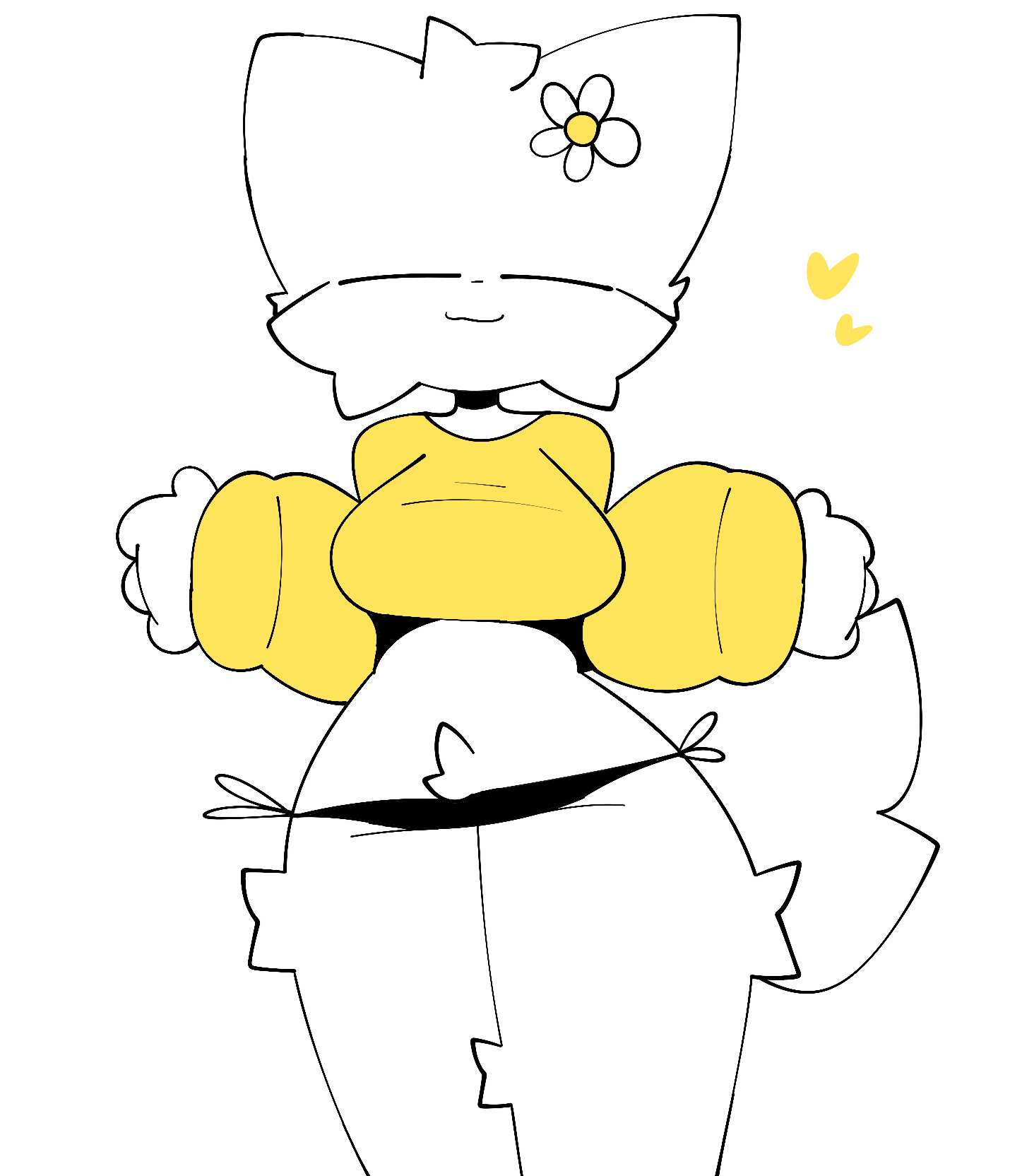 1girl :3 big_breasts big_sweater boykisser breasts cute cute_face eyes_closed female female_only flower flower_on_head fluffy fluffy_fur fur furry girls_only melodynotmel offering_hug sunny_(melodynotmel) viewer_pov white_fur yellow_sweater