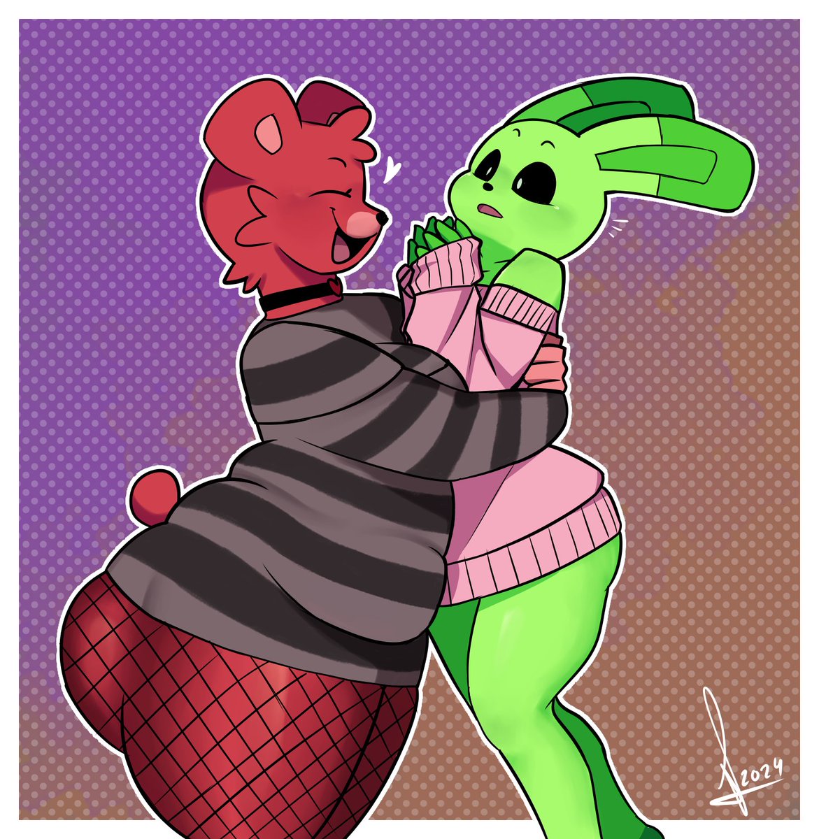 1girls 2girls anthro anthro_on_anthro anthro_only bear big_ass big_butt big_hips bobby_bearhug bunny chubby chubby_female closed_eyes clothed clothing critters_(poppy_playtime) dialogue dialogue_bubble domestic_rabbit female female_only furry_only green_body green_fur green_skin heart_eyes hoppy_hopscotch hoppy_hopscotch_(poppy_playtime) hugging no_humans poppy_playtime poppy_playtime_(chapter_3) rabbit samirachuni sex simple_background simple_shading smiling_critters tagme yuri