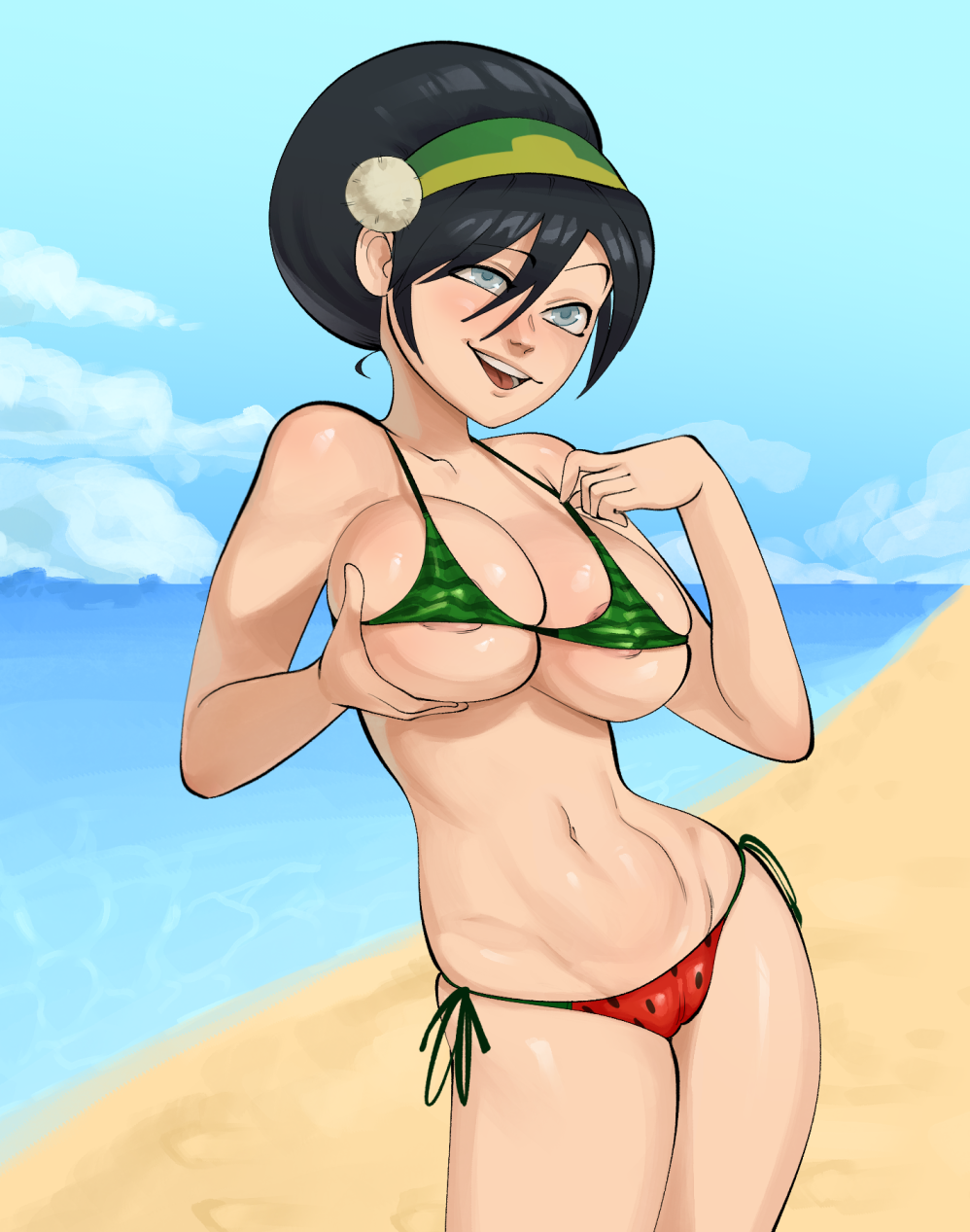 1girls avatar_legends avatar_the_last_airbender beach bichrom big_breasts bikini breasts cleavage earth_kingdom female female_only human solo toph_bei_fong