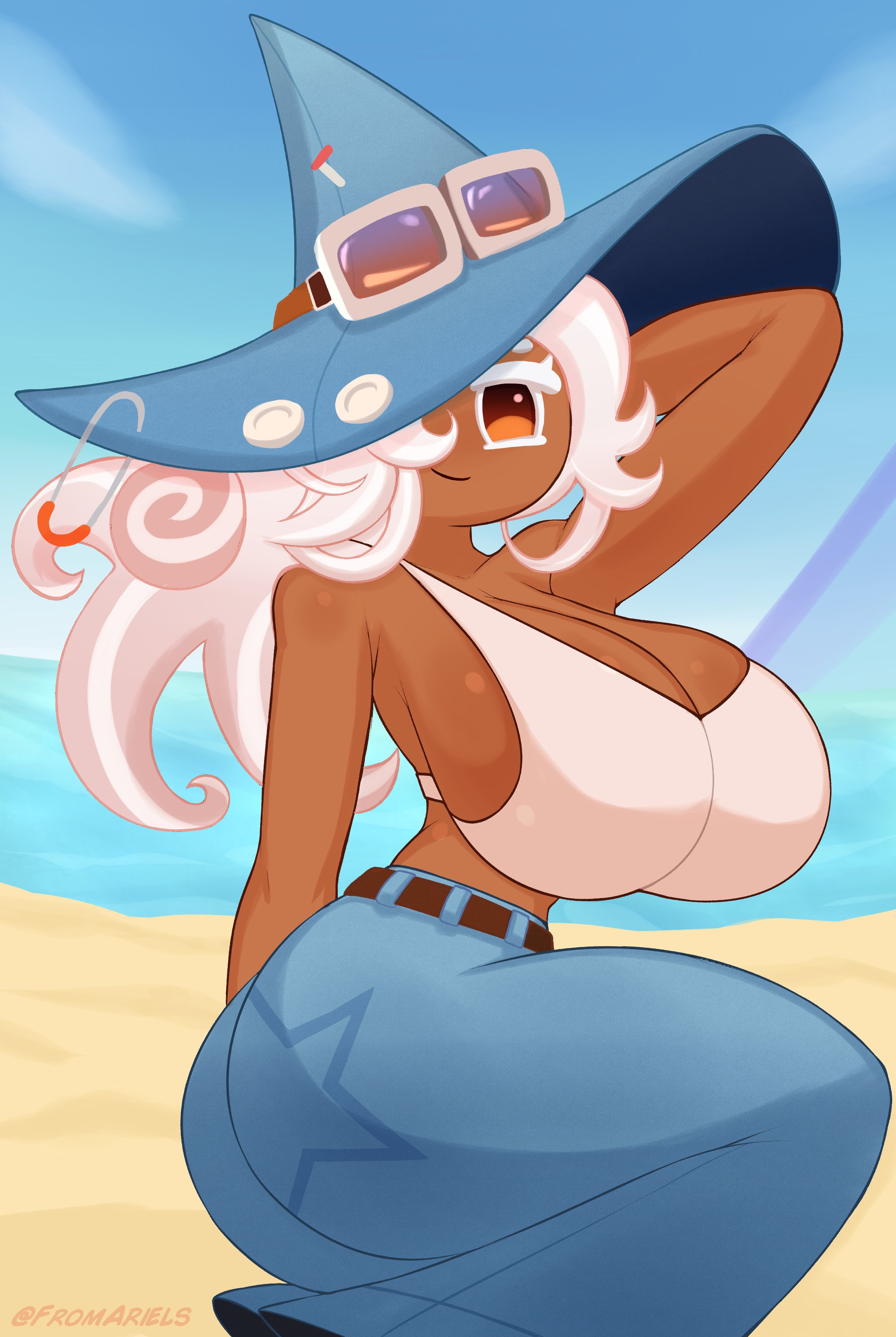 1girls, breasts, cookie run, cookie run kingdom, cookie run ovensmash, dark skin, dark-skinned female, female, fromariels, huge breasts, latte cookie (cookie run), looking at viewer, tagme