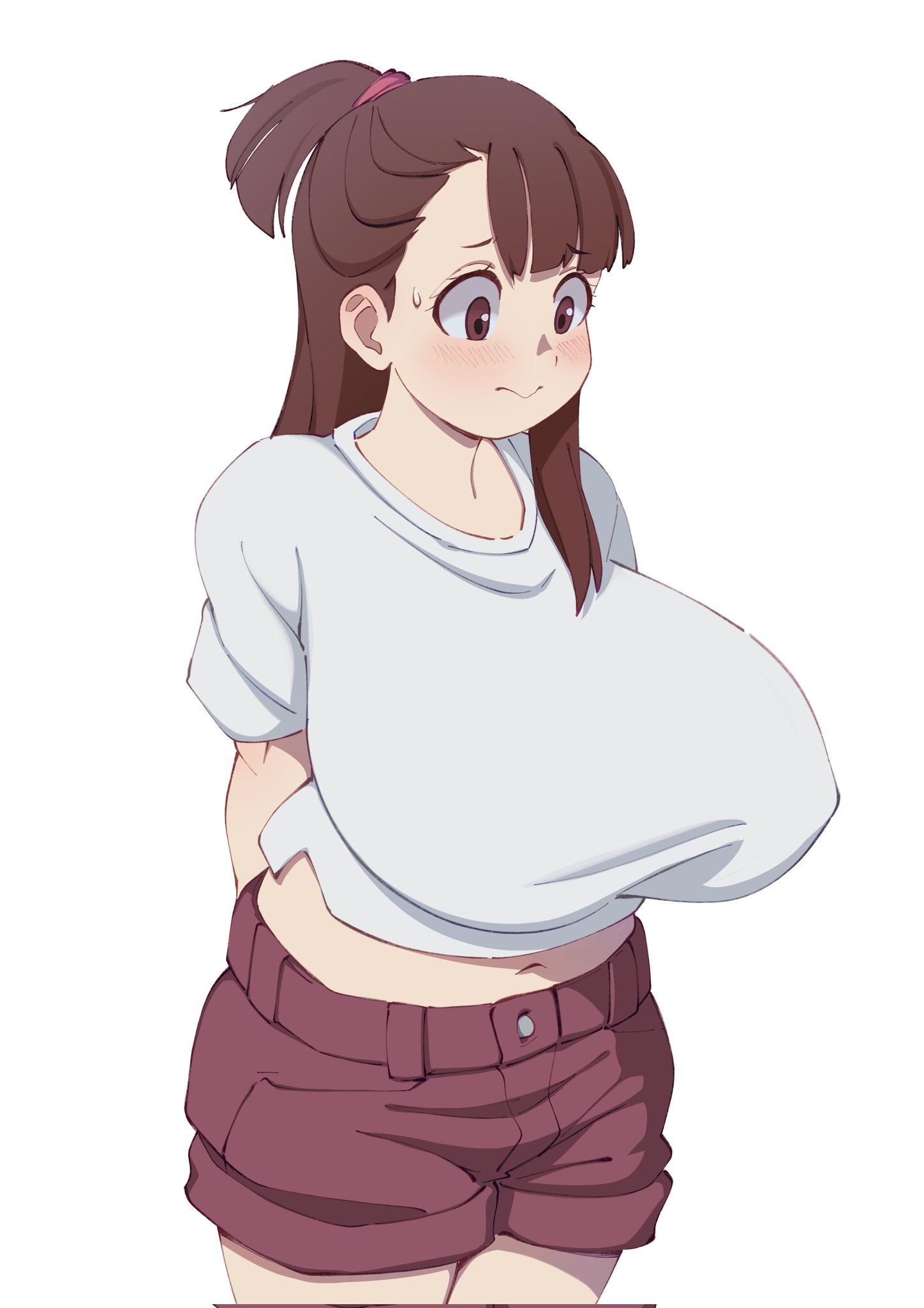 1girls, atsuko kagari, big breasts, breasts, clothed, cloudxmoe, curvy, female, little witch academia, massive breasts, shorts, studio trigger
